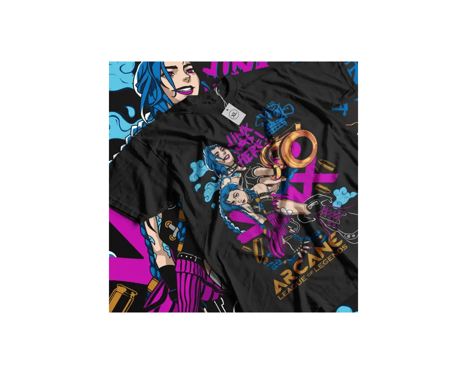 Beyaz Jinx Arcane japon animesi karikatür Jinx Arcane grafik üstleri ka