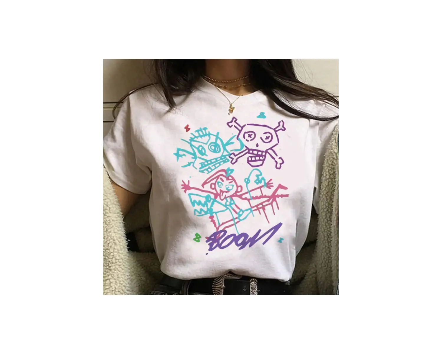 Beyaz Jinx Arcane Maymun Anime Cosplay Tees Unisex Grunge Estetik Ka