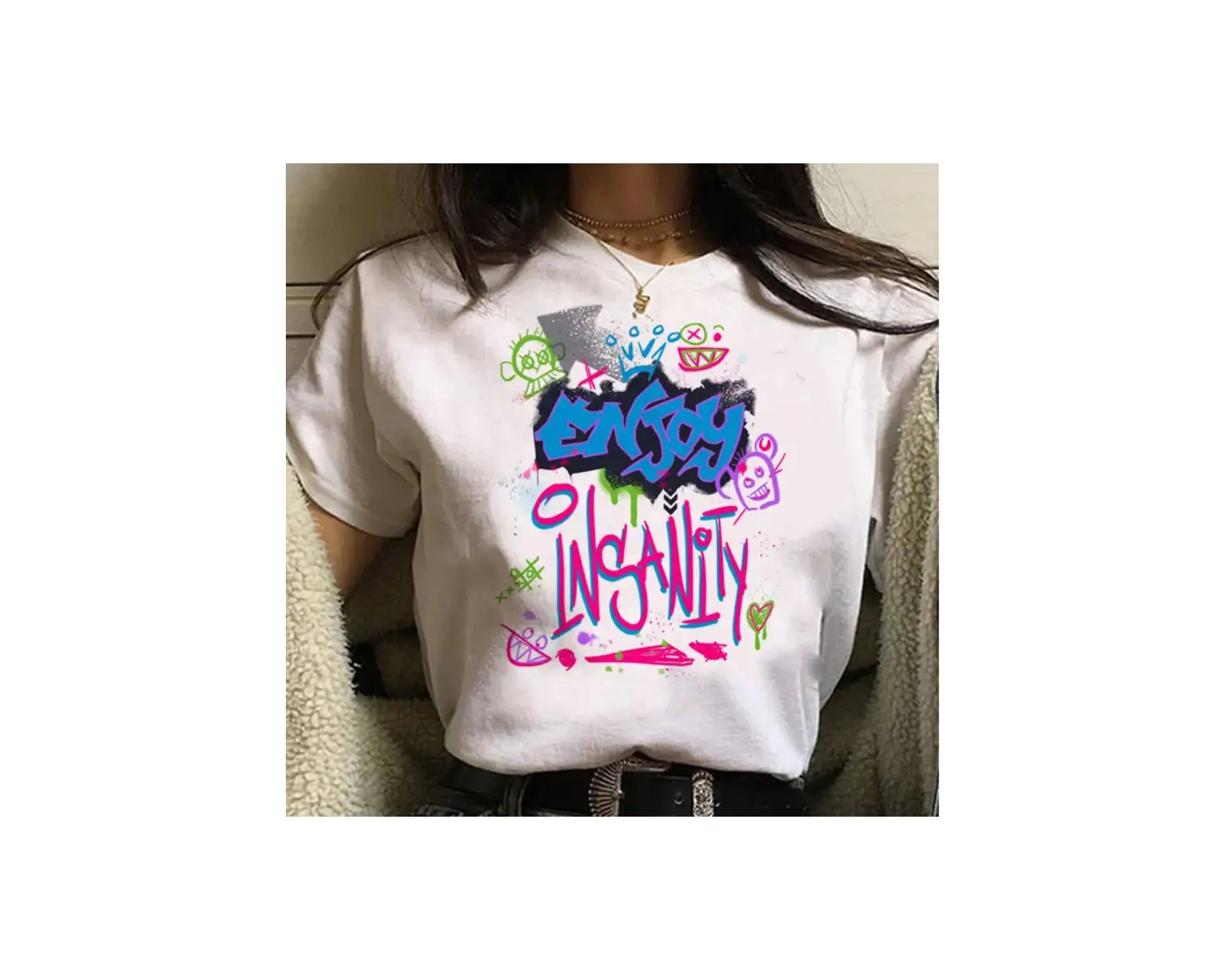 Beyaz Jinx Arcane Maymun Anime Cosplay Tees Unisex Grunge Estetik Ka