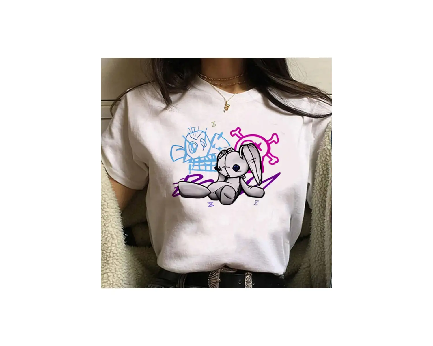 Beyaz Jinx Arcane Maymun Anime Cosplay Tees Unisex Grunge Estetik Ka