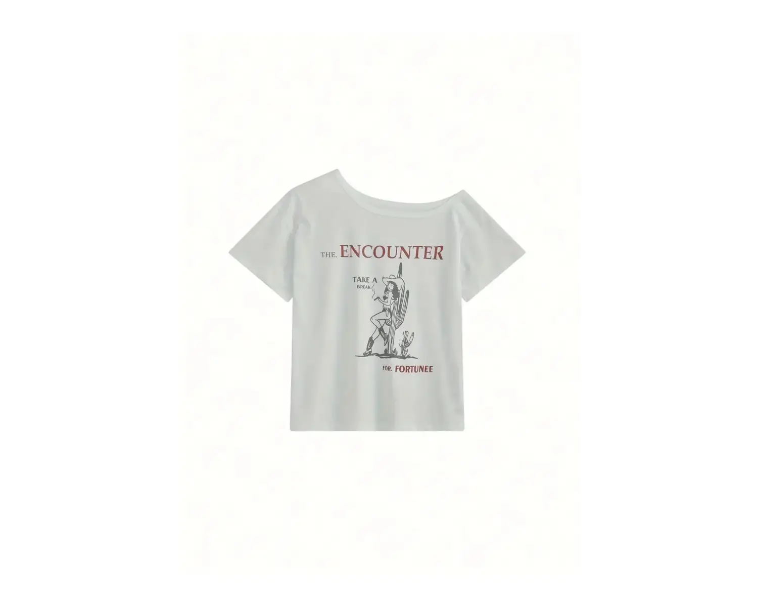 Beyaz Kadın Düşük Omuz Kayık Yaka Baskılı