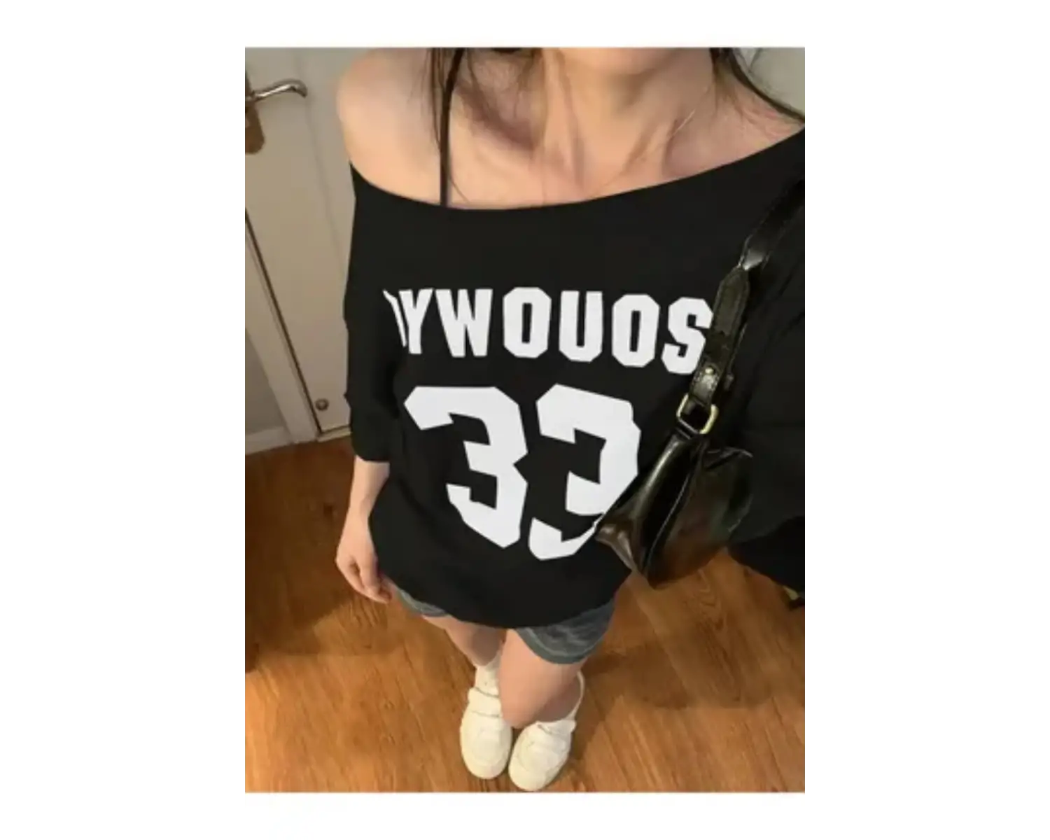 Beyaz Kadın Düşük Omuz Kayık Yaka Oywouos 33 Baskılı