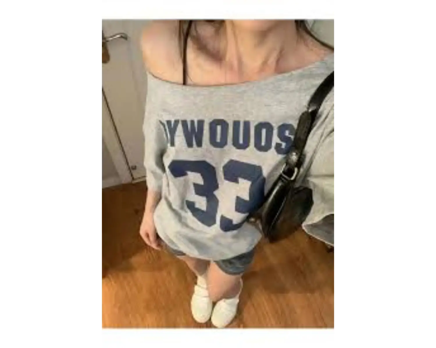 Beyaz Kadın Düşük Omuz Kayık Yaka Oywouos 33 Baskılı