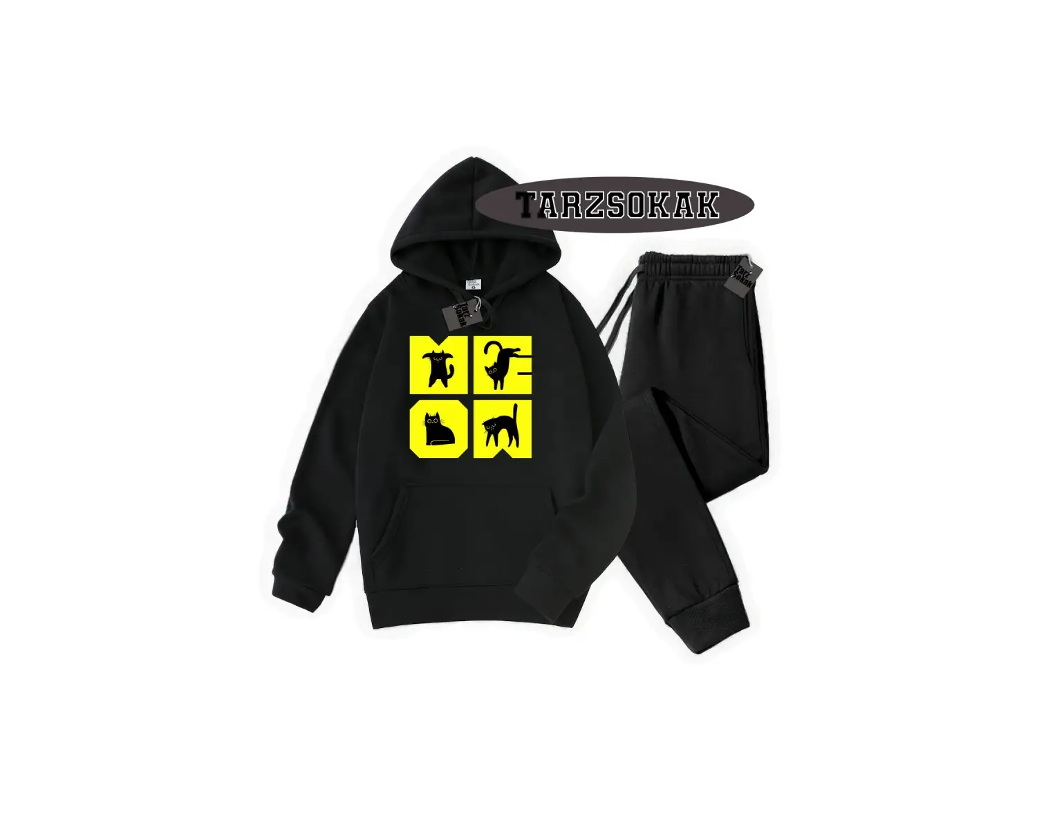 Beyaz Kapşonlu Cat KEDİ Detaylı ikili TAKIM