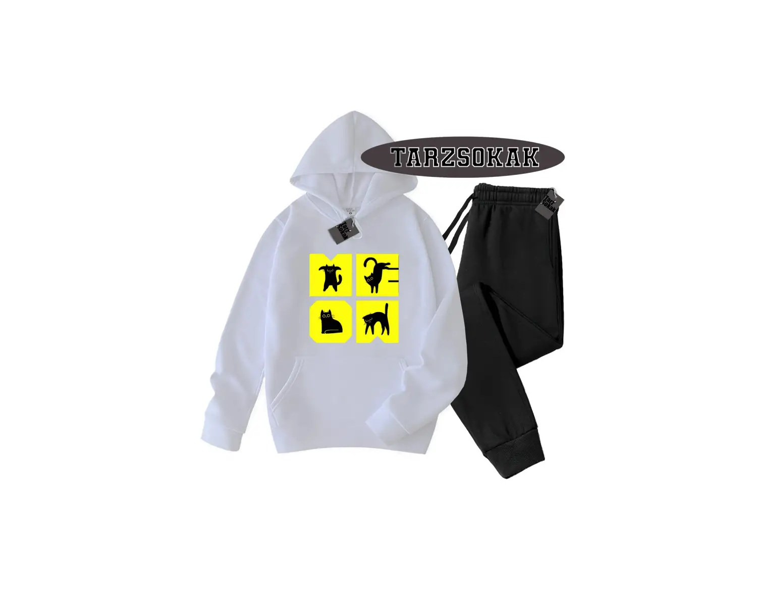 Beyaz Kapşonlu Cat KEDİ Detaylı ikili TAKIM