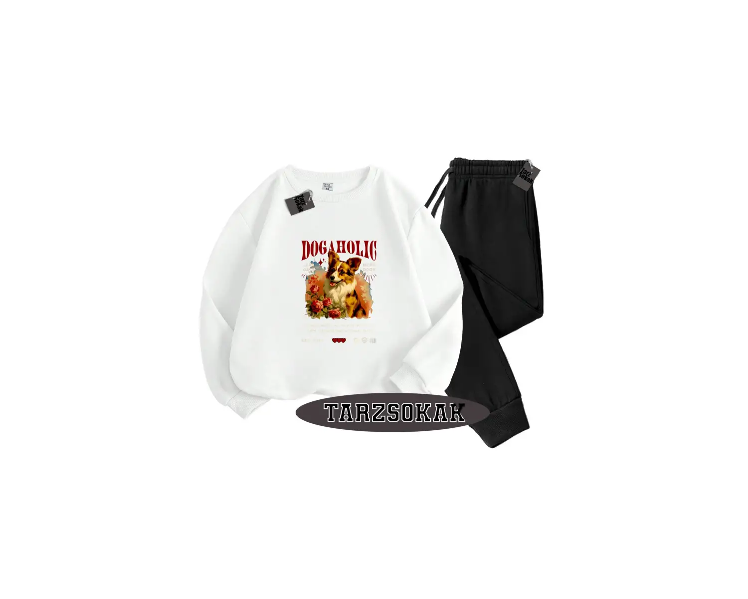 Beyaz Kapşonlu Dog Detaylı ikili TAKIM