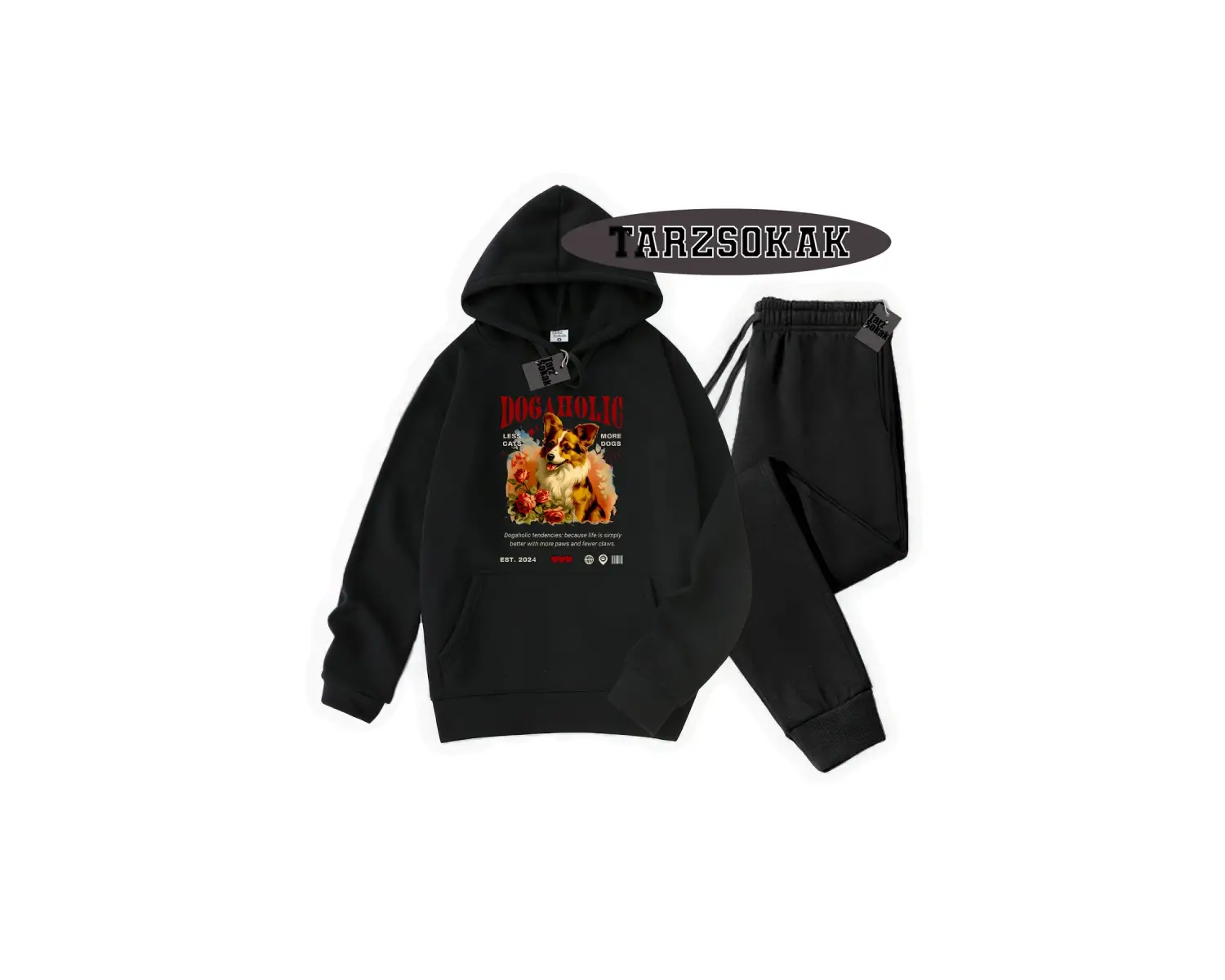 Beyaz Kapşonlu Dog Detaylı ikili TAKIM