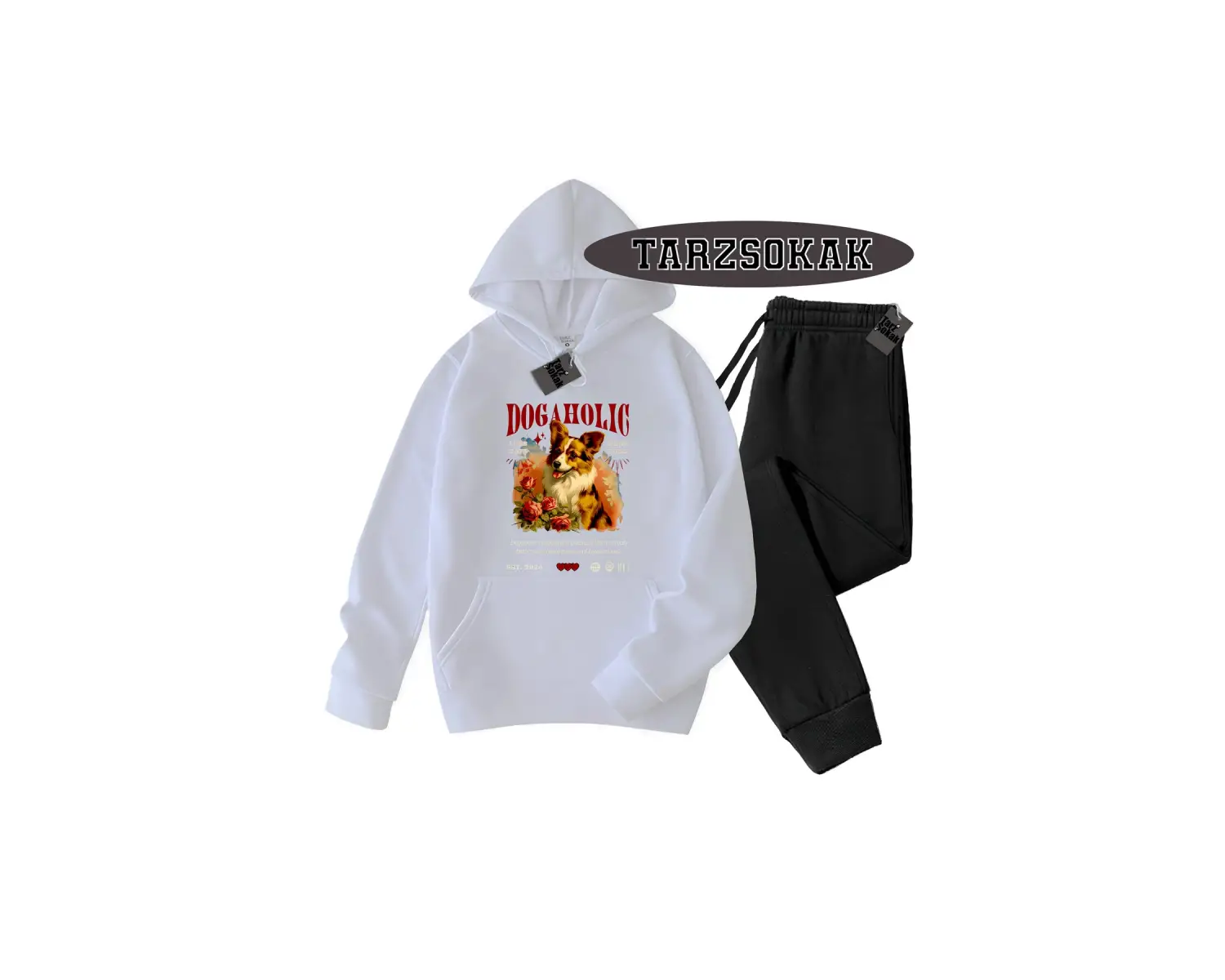 Beyaz Kapşonlu Dog Detaylı ikili TAKIM