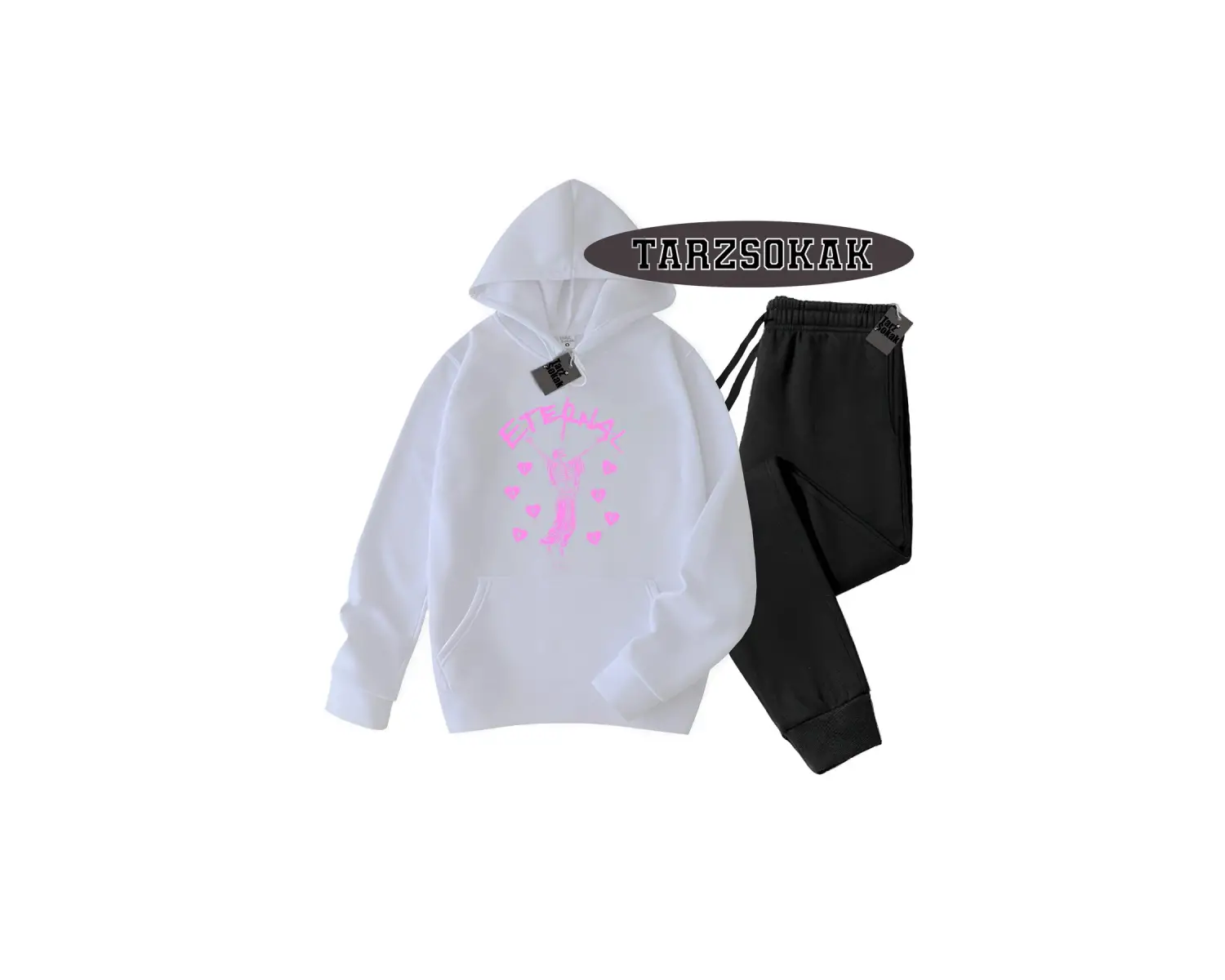 Beyaz Kapşonlu Eternal Detaylı ikili TAKIM