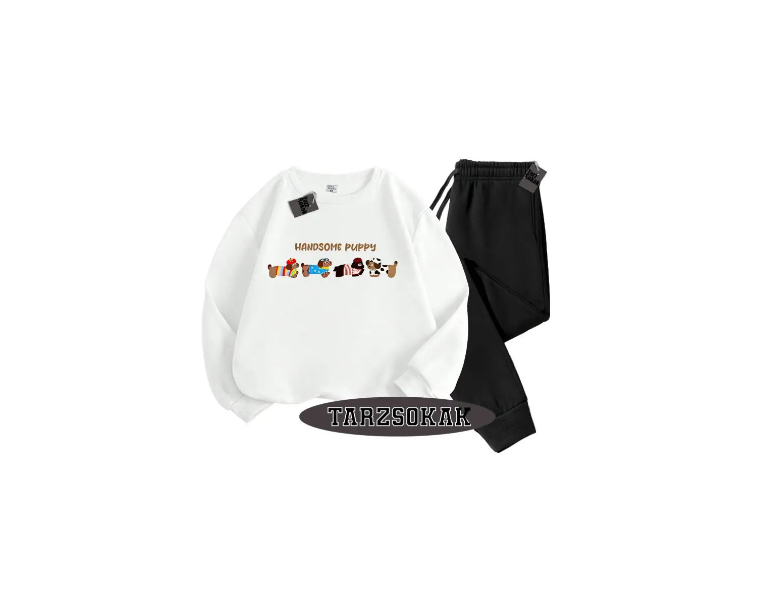 Beyaz Kapşonlu Handsome Detaylı ikili TAKIM