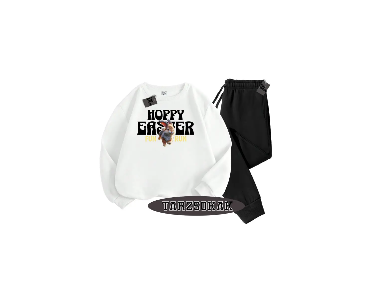 Beyaz Kapşonlu Hoppy Detaylı ikili TAKIM