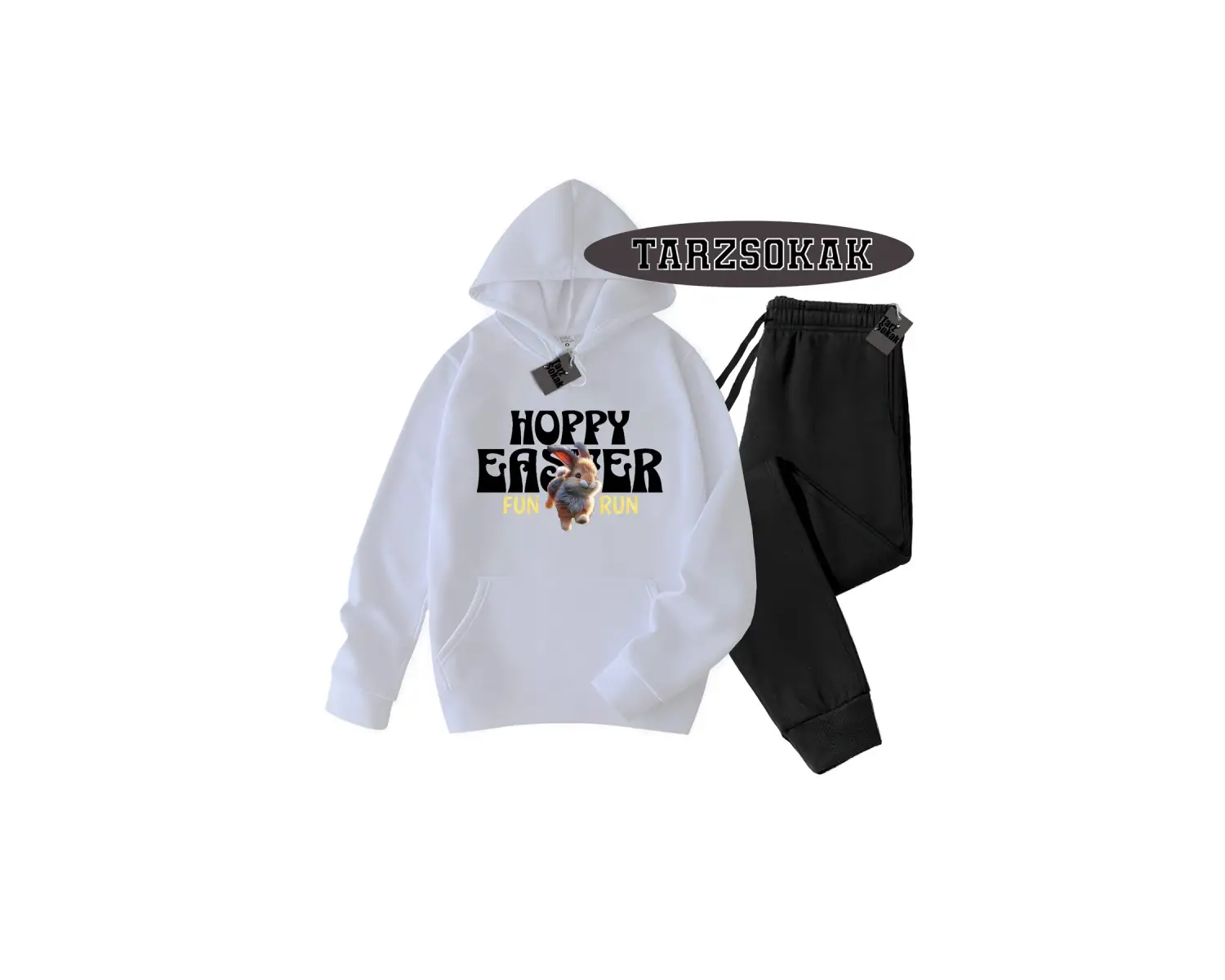 Beyaz Kapşonlu Hoppy Detaylı ikili TAKIM