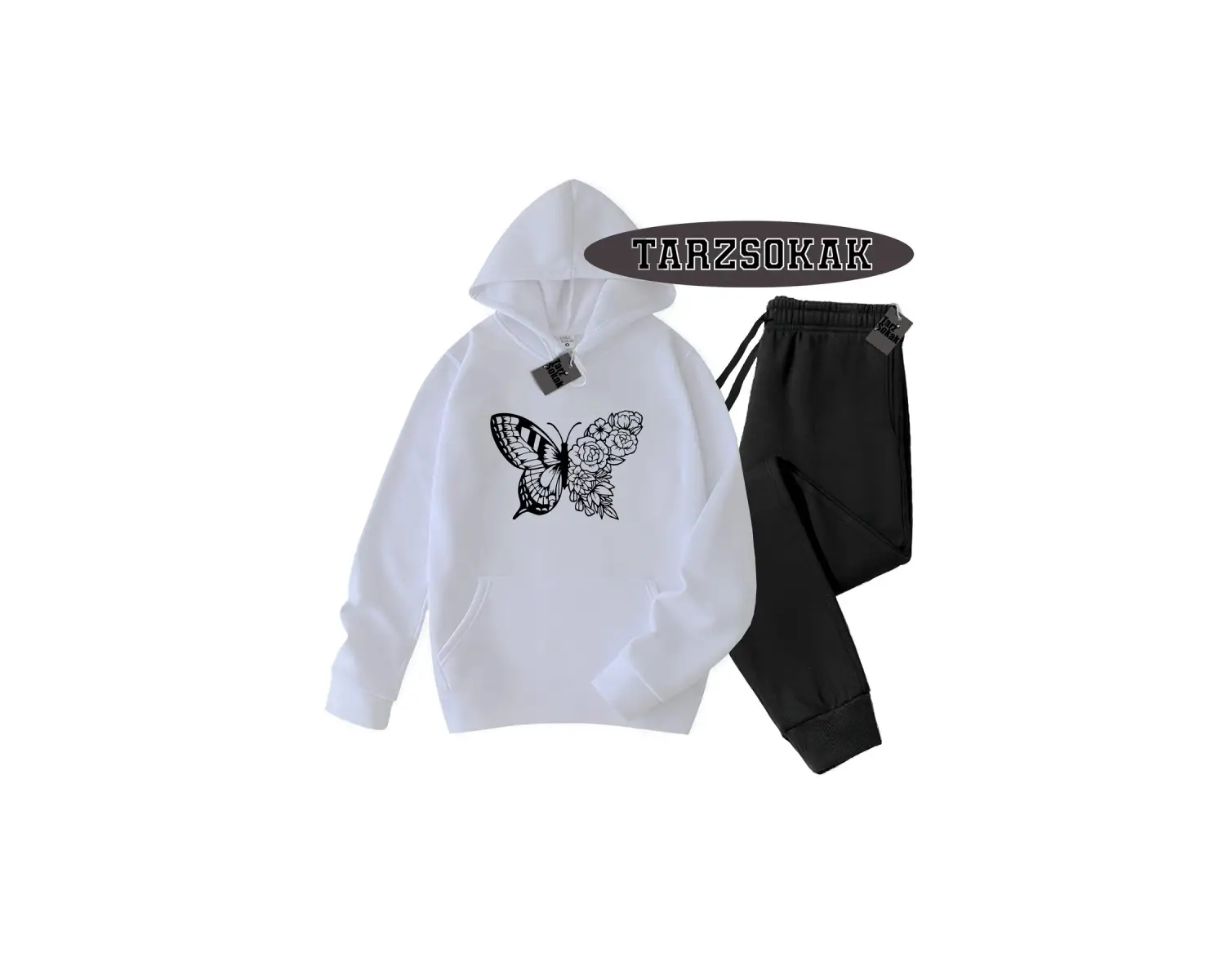 Beyaz Kapşonlu kelebek çiçek Detaylı ikili TAKIM