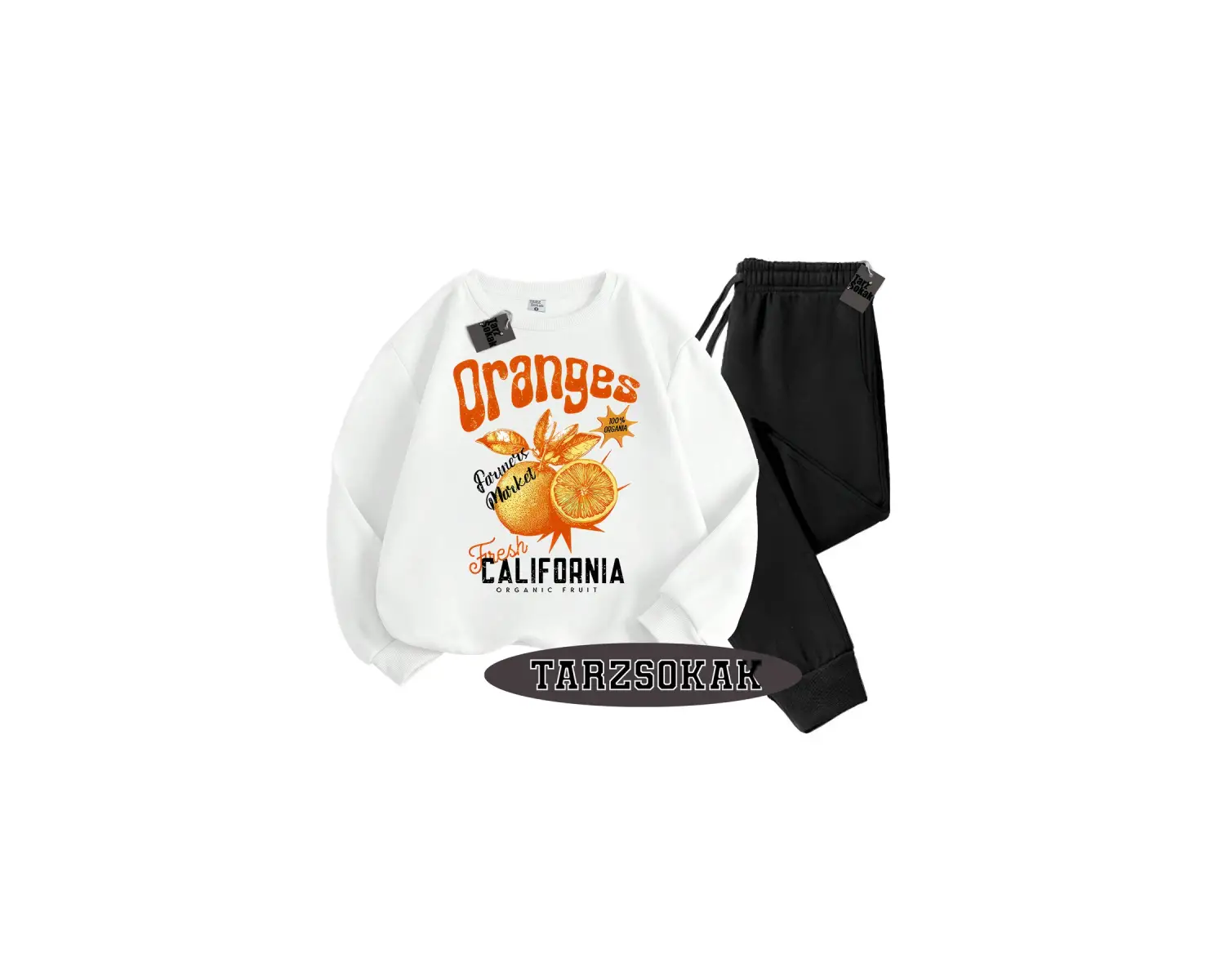 Beyaz Kapşonlu Oranges Detaylı ikili TAKIM