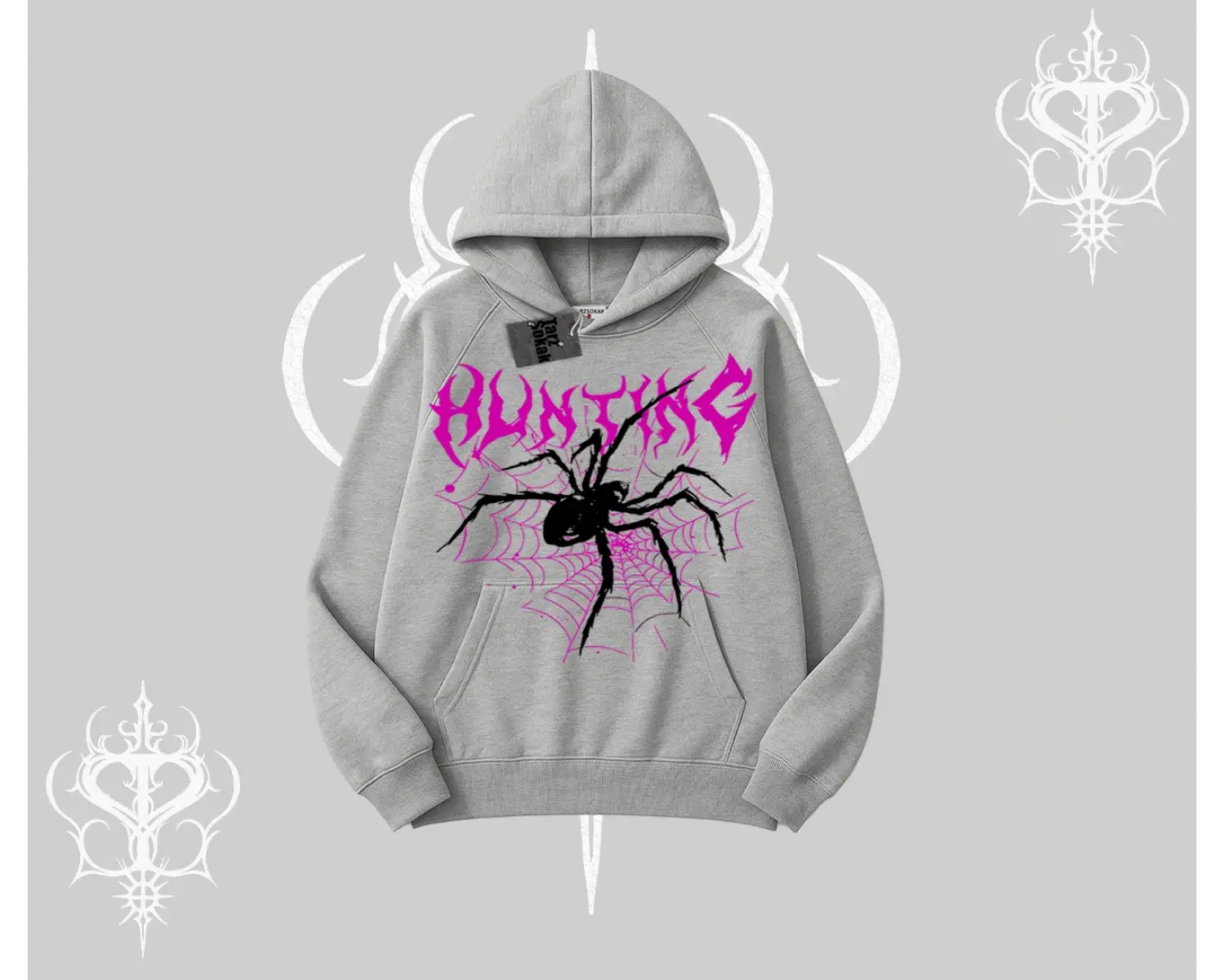 Beyaz Kapşonlu Sweatshirt Autumn Spider