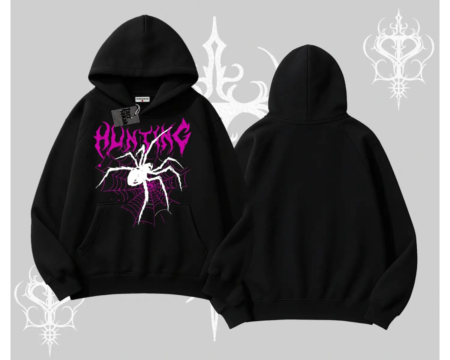 Beyaz Kapşonlu Sweatshirt Autumn Spider