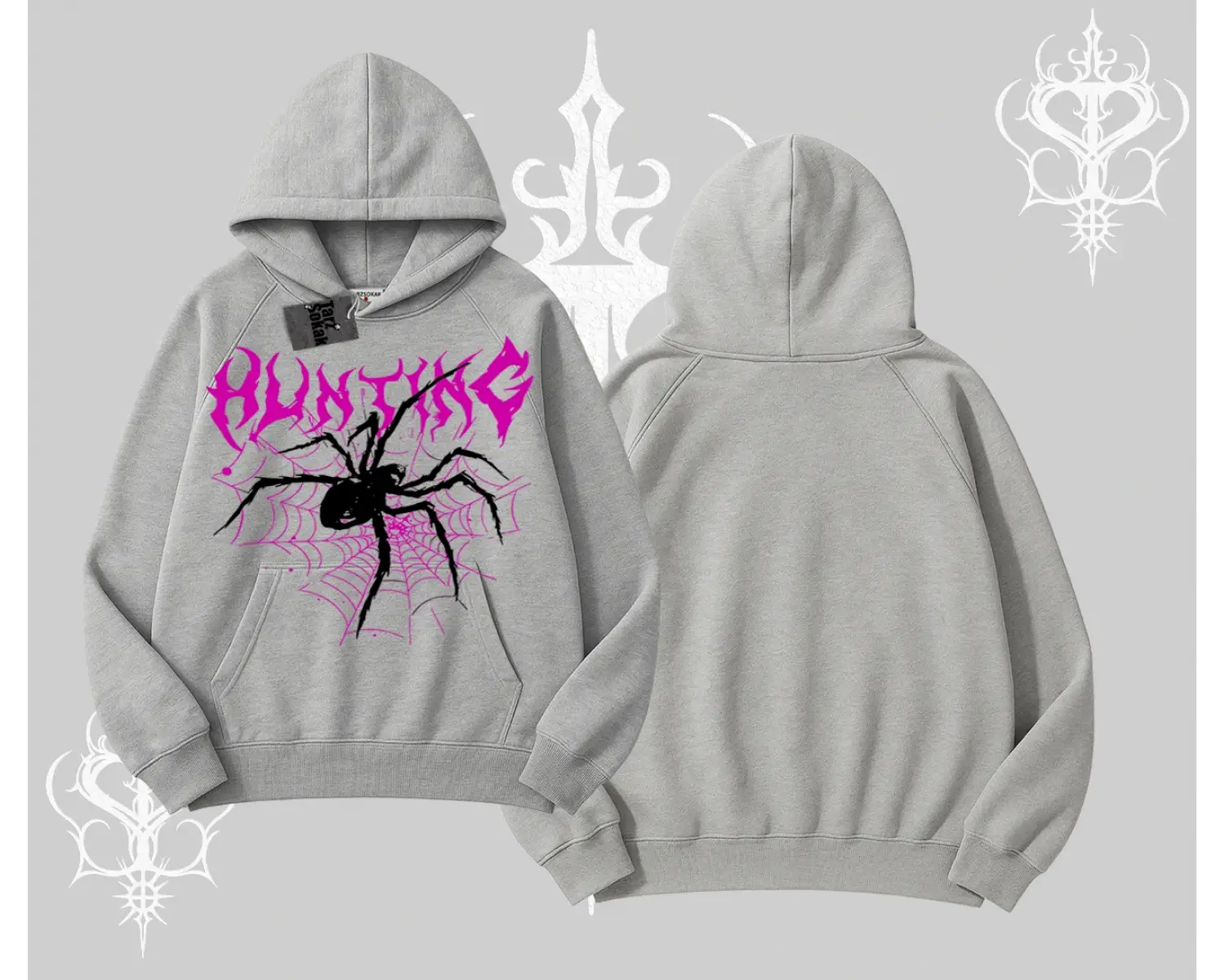 Beyaz Kapşonlu Sweatshirt Autumn Spider