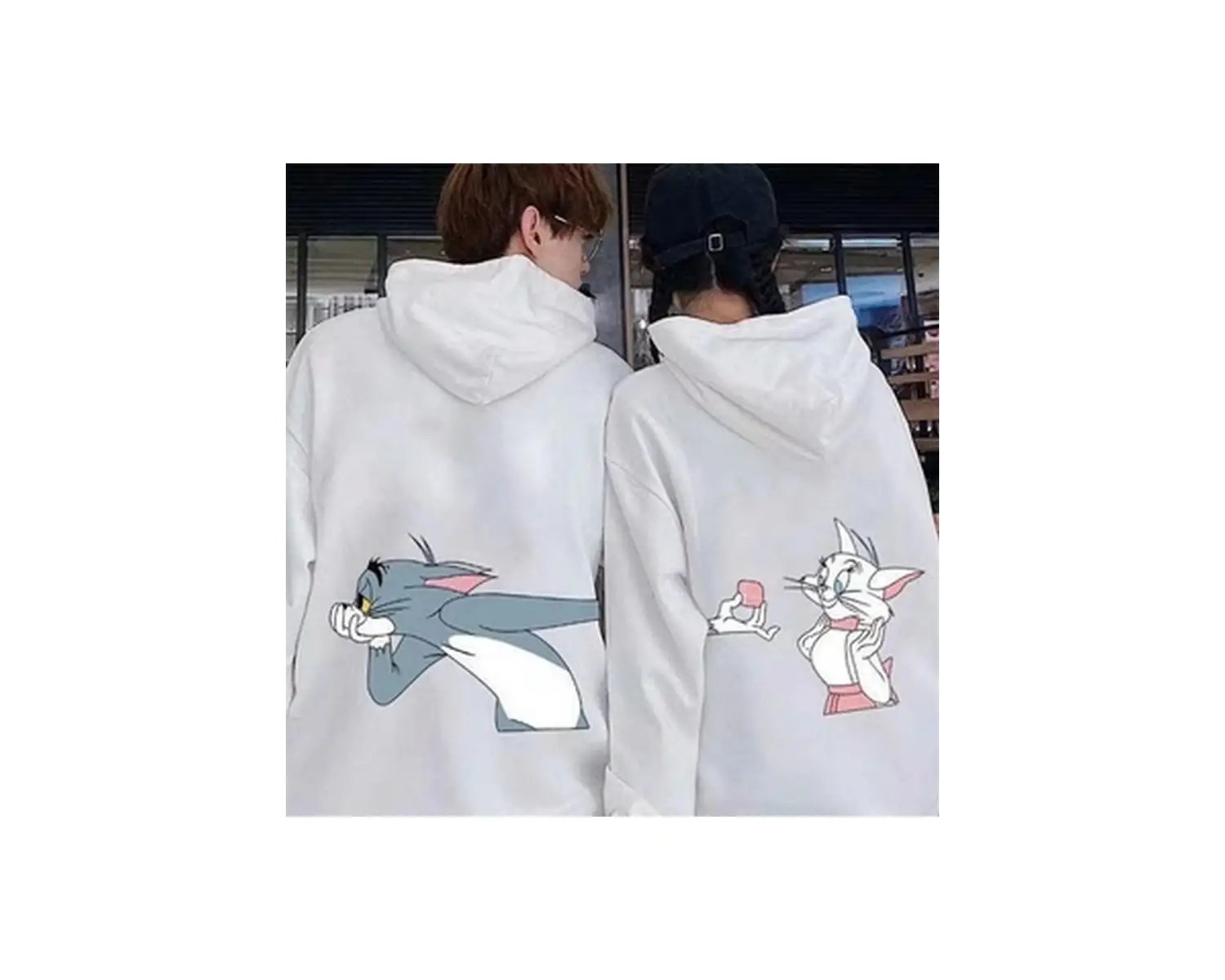 Beyaz Kapşonlu Sweatshirt Çift Sevgili Kombinleri Couple Clothing