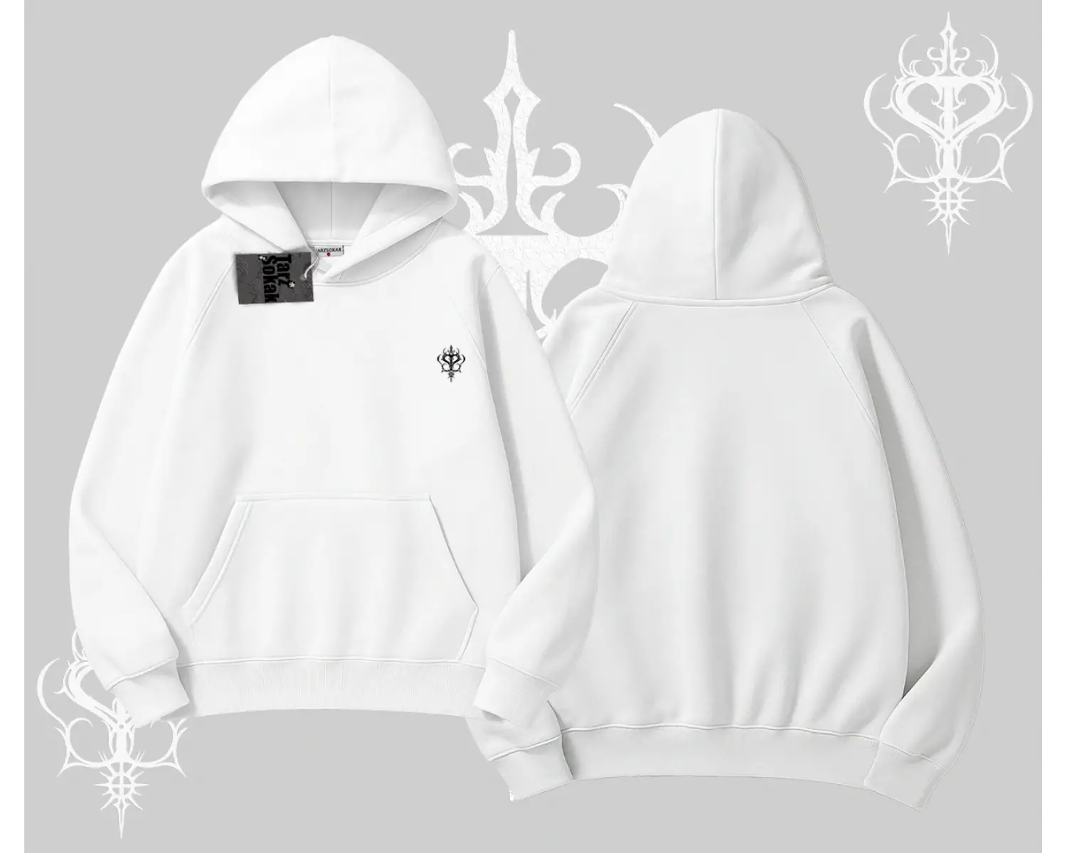 Beyaz Kapşonlu Sweatshirt Özel logolu