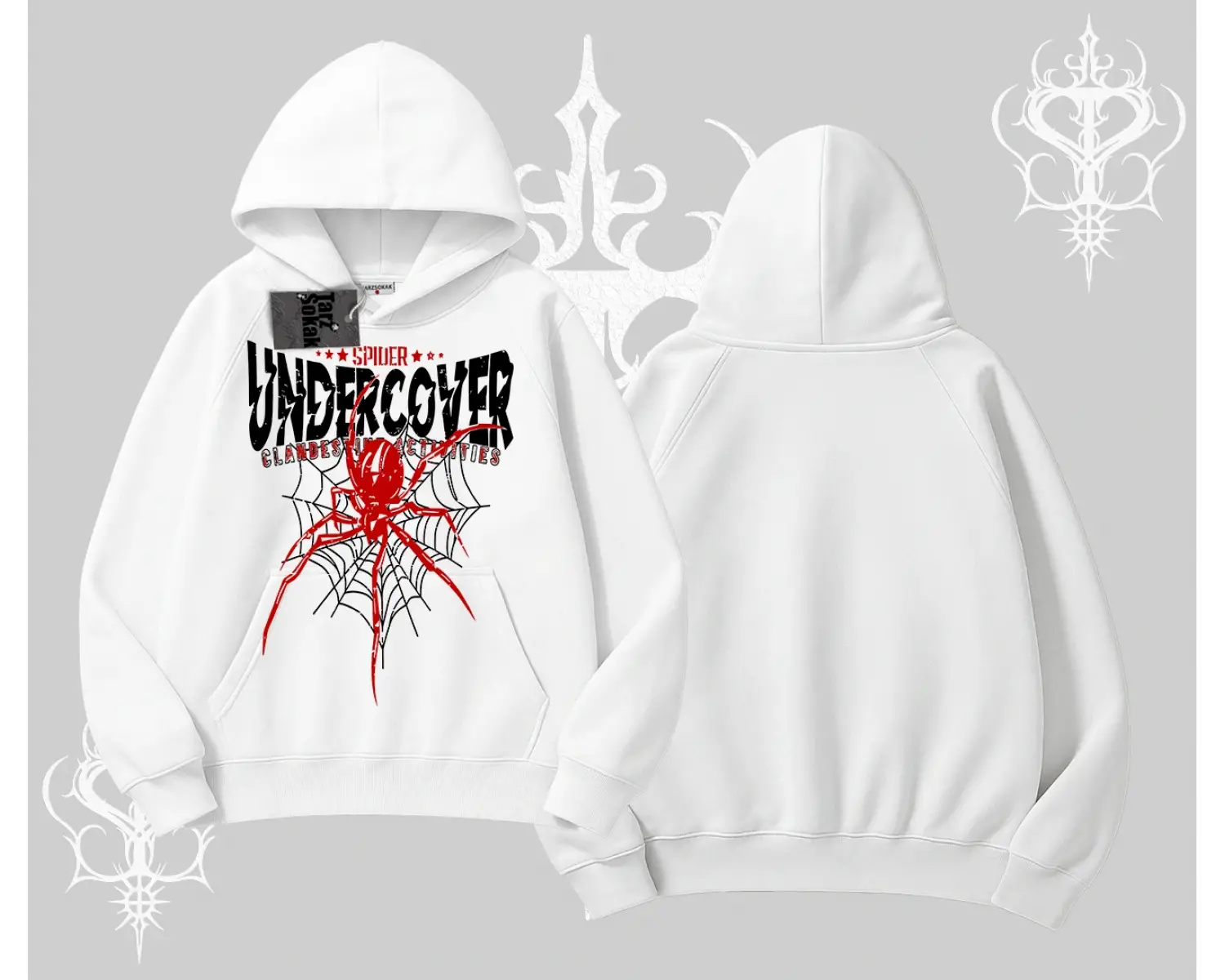 Beyaz Kapşonlu Sweatshirt Spider Undercover
