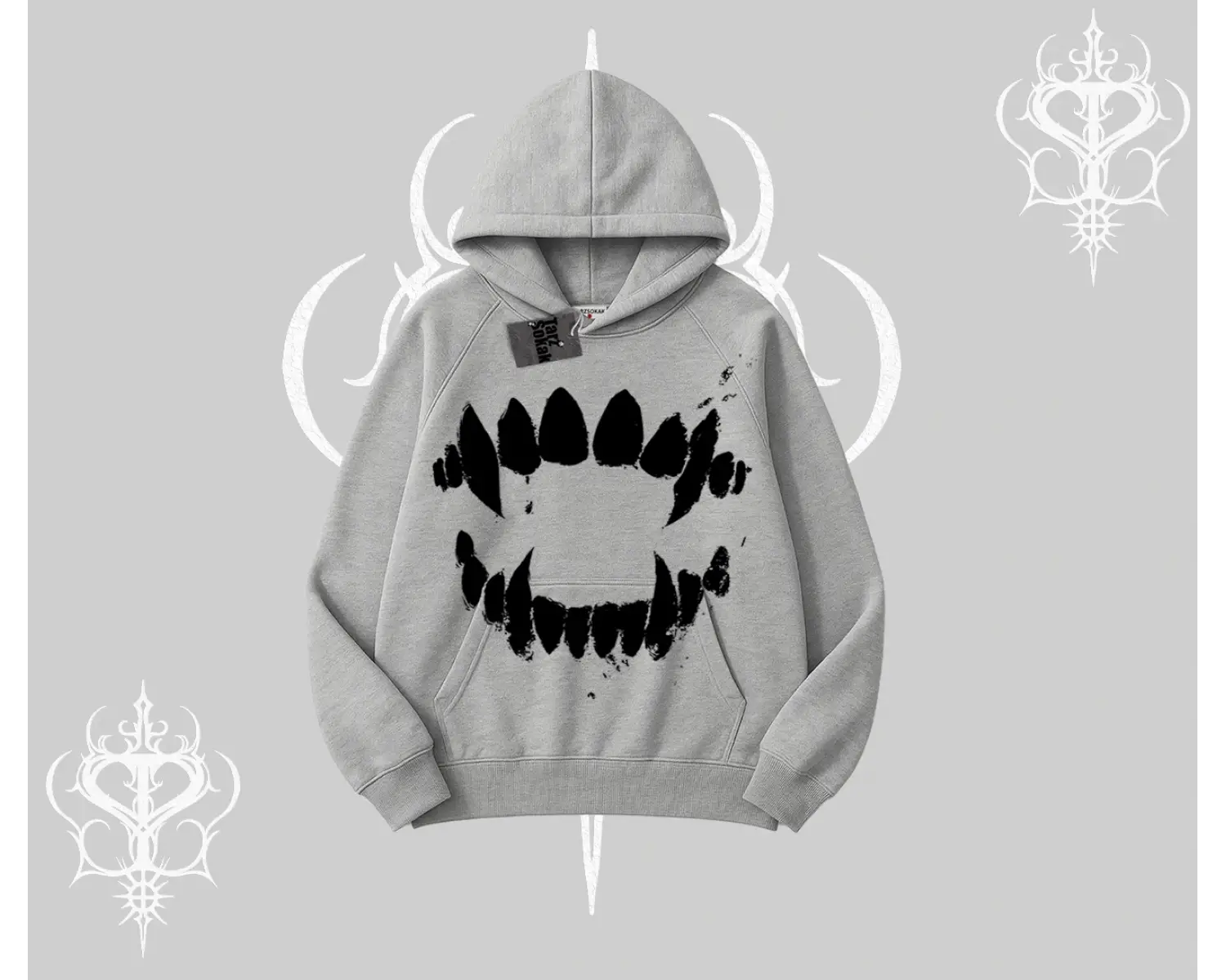 Beyaz Kapşonlu Sweatshirt Vampir Dış