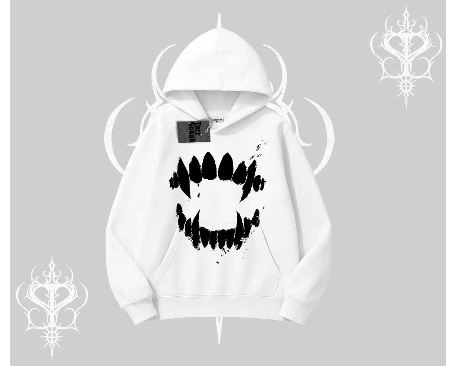 Beyaz Kapşonlu Sweatshirt Vampir Dış