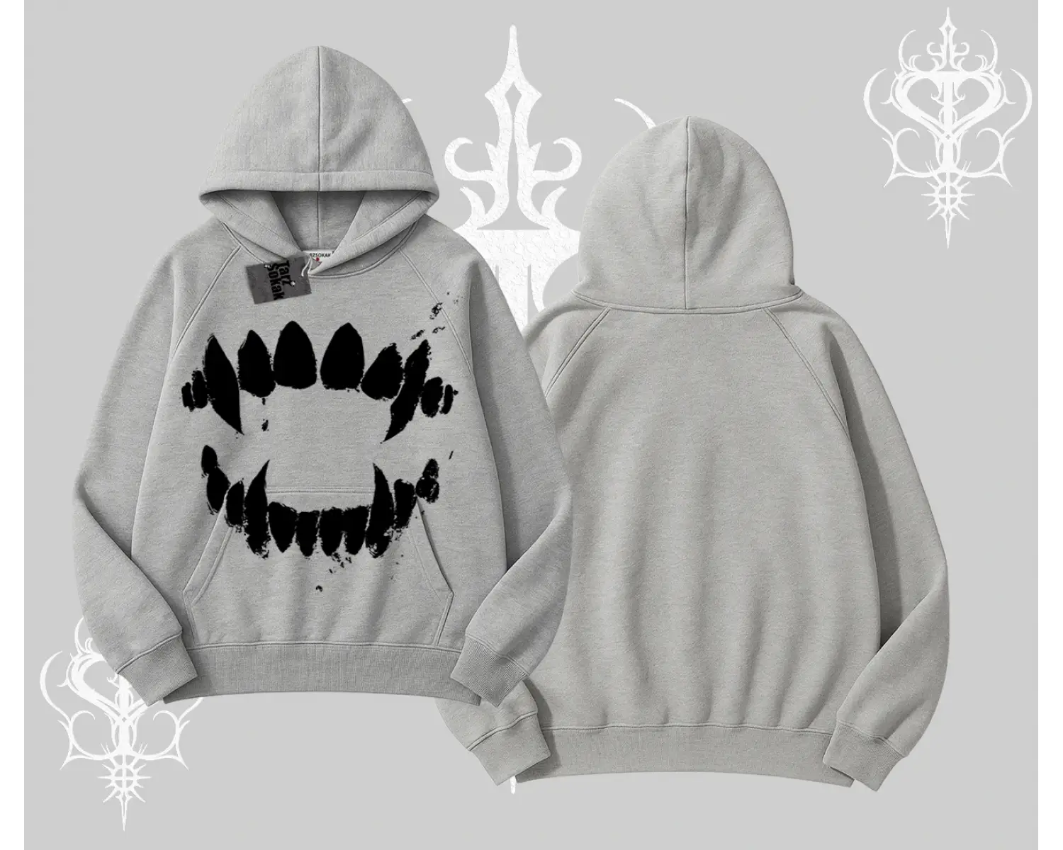 Beyaz Kapşonlu Sweatshirt Vampir Dış