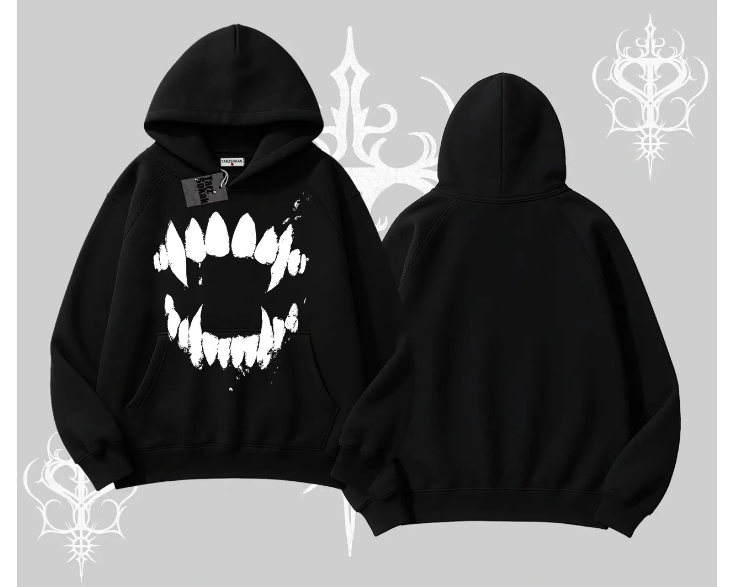 Beyaz Kapşonlu Sweatshirt Vampir Dış