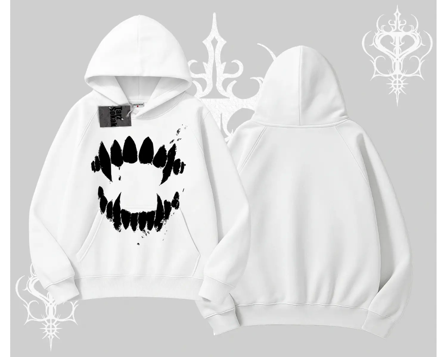 Beyaz Kapşonlu Sweatshirt Vampir Dış