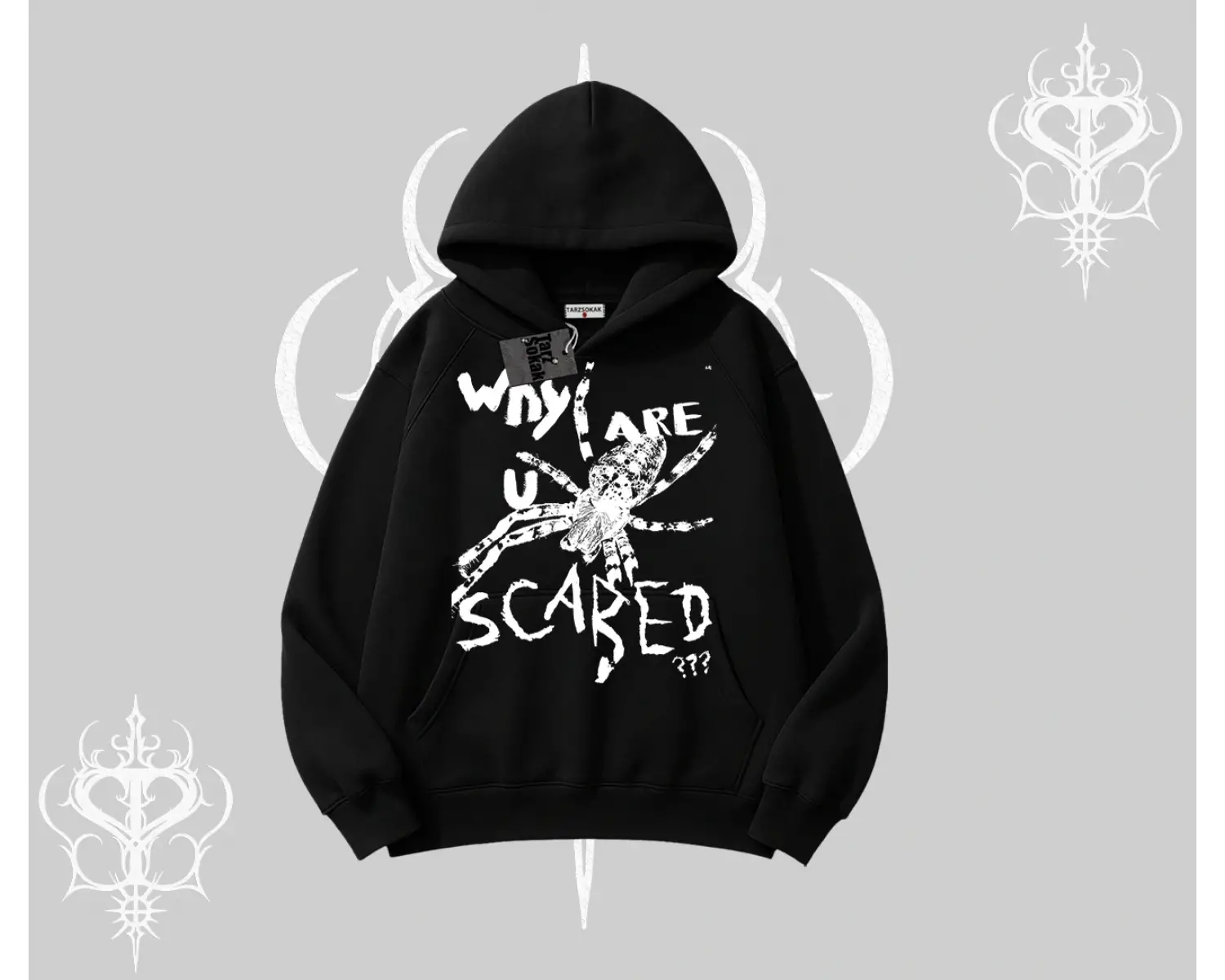 Beyaz Kapşonlu Sweatshirt Why are u Scared
