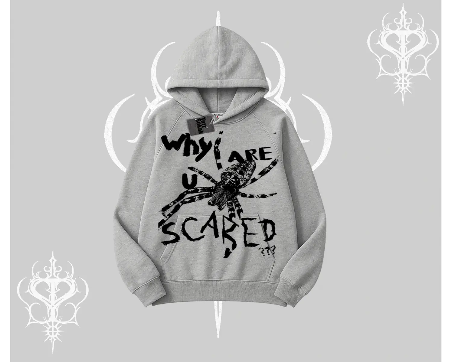Beyaz Kapşonlu Sweatshirt Why are u Scared
