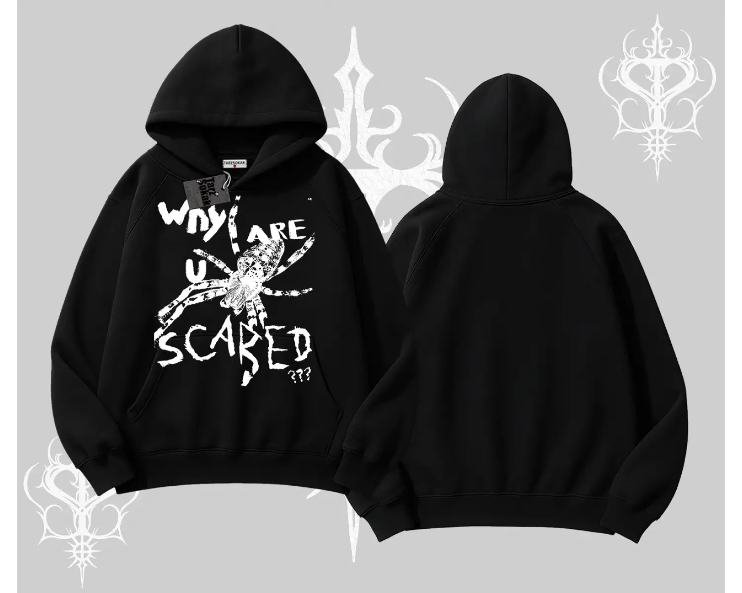 Beyaz Kapşonlu Sweatshirt Why are u Scared