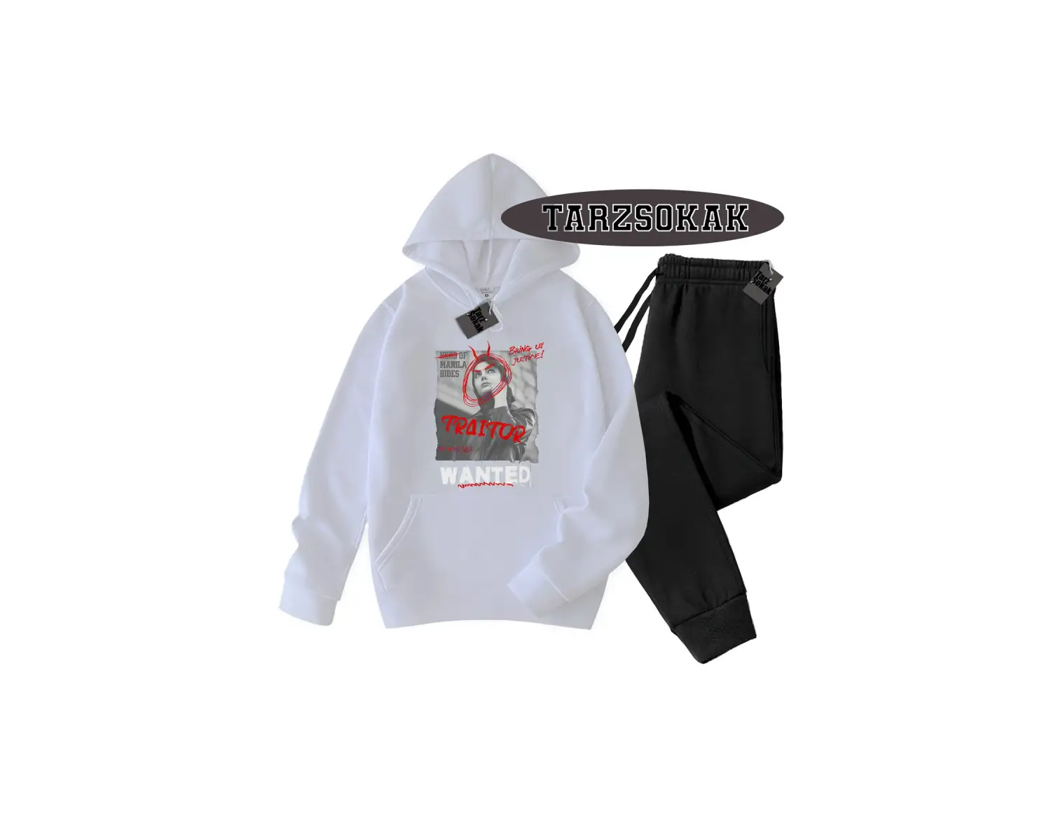 Beyaz Kapşonlu Wanted Detaylı ikili TAKIM