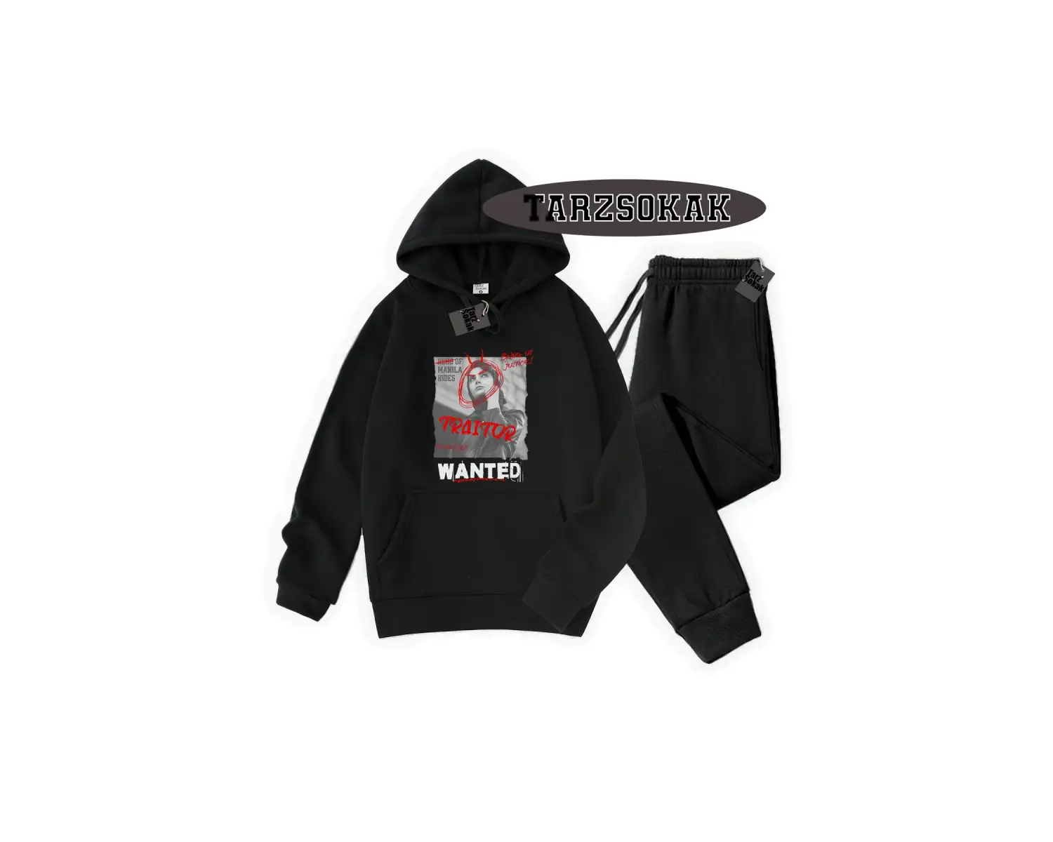 Beyaz Kapşonlu Wanted Detaylı ikili TAKIM