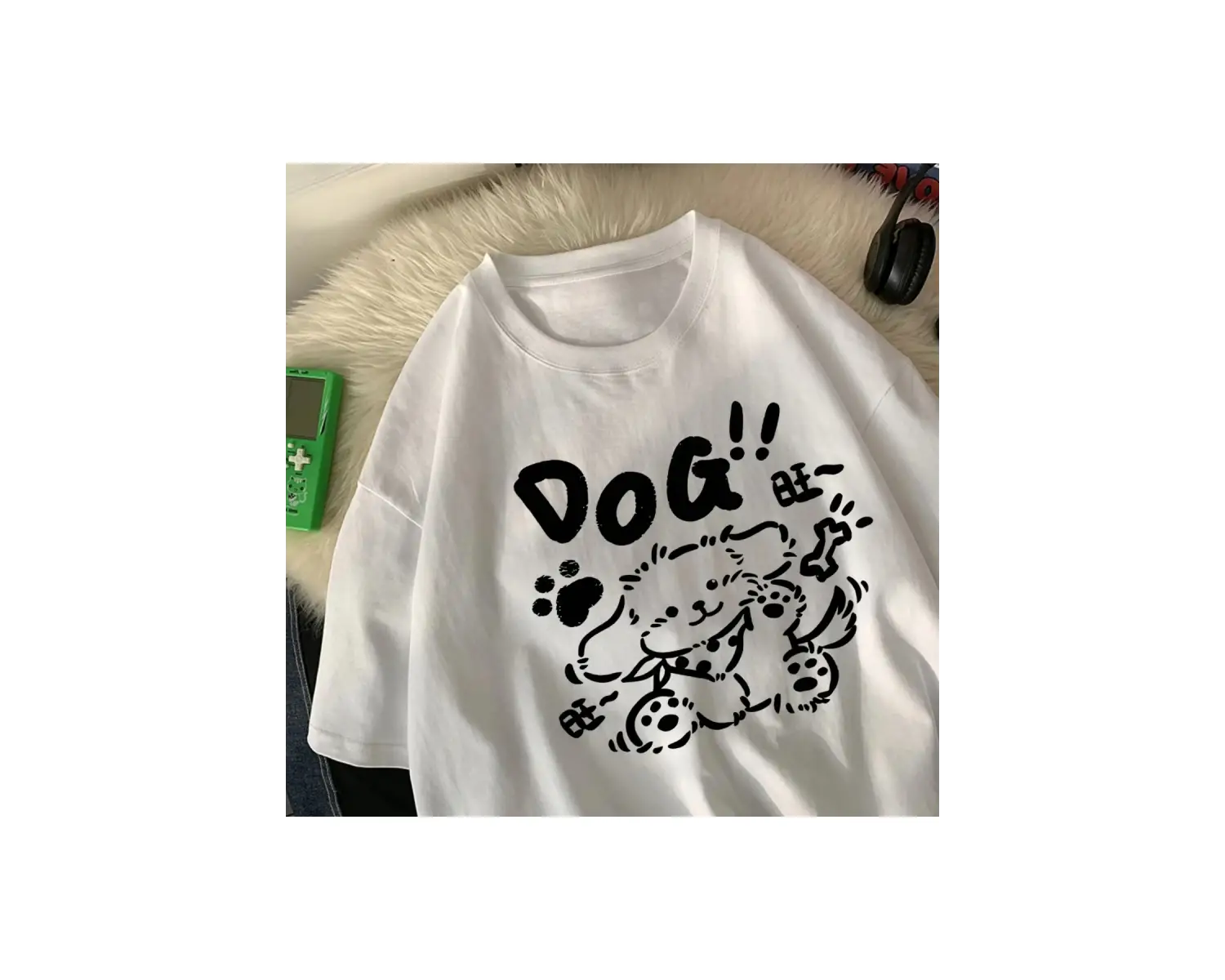 Beyaz Karikatür Baskılar Gevşek O-Boyun Yumuşak Yaz