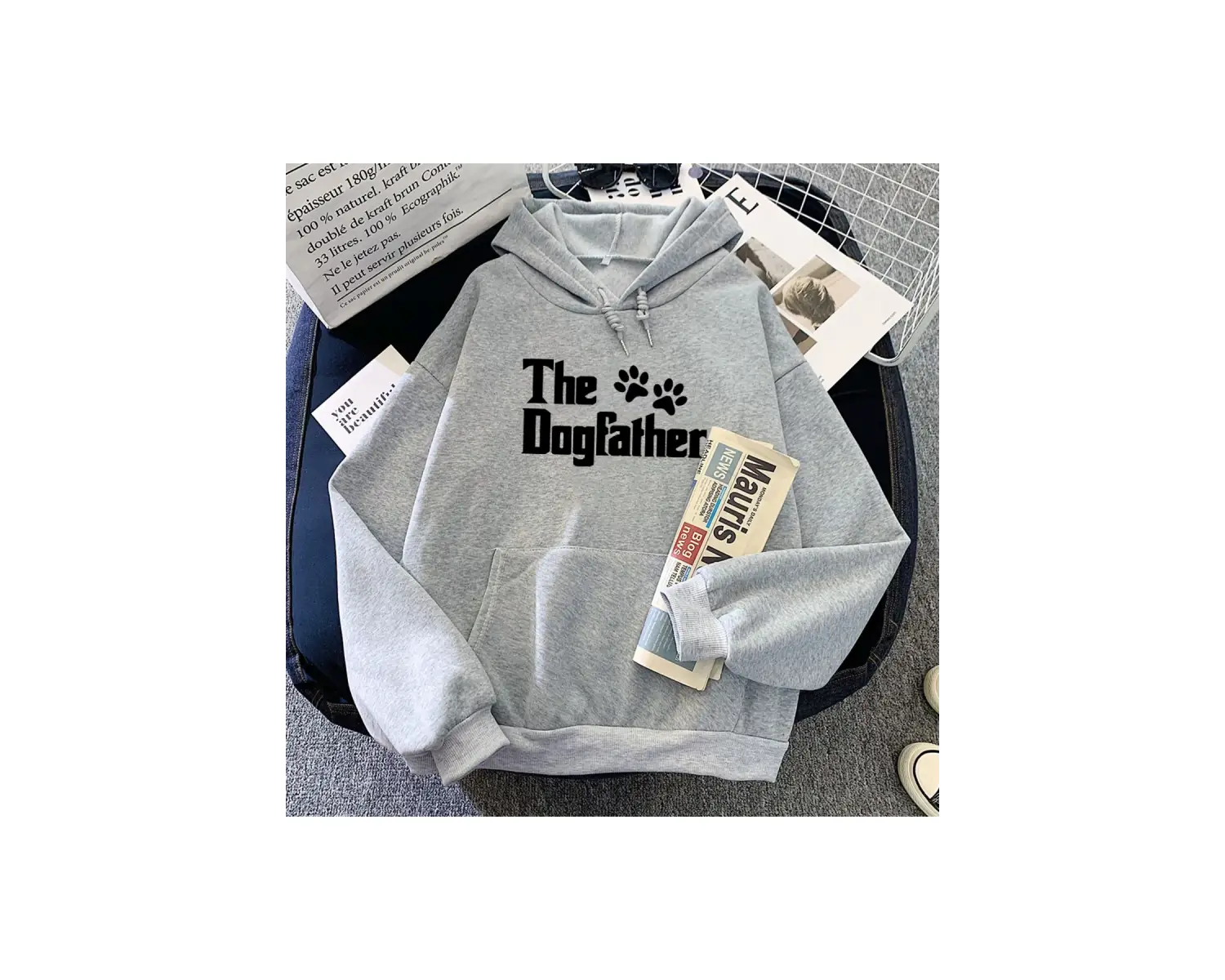 Beyaz Karikatür Dogfather grafik Hoodiesuzun kollu u lar