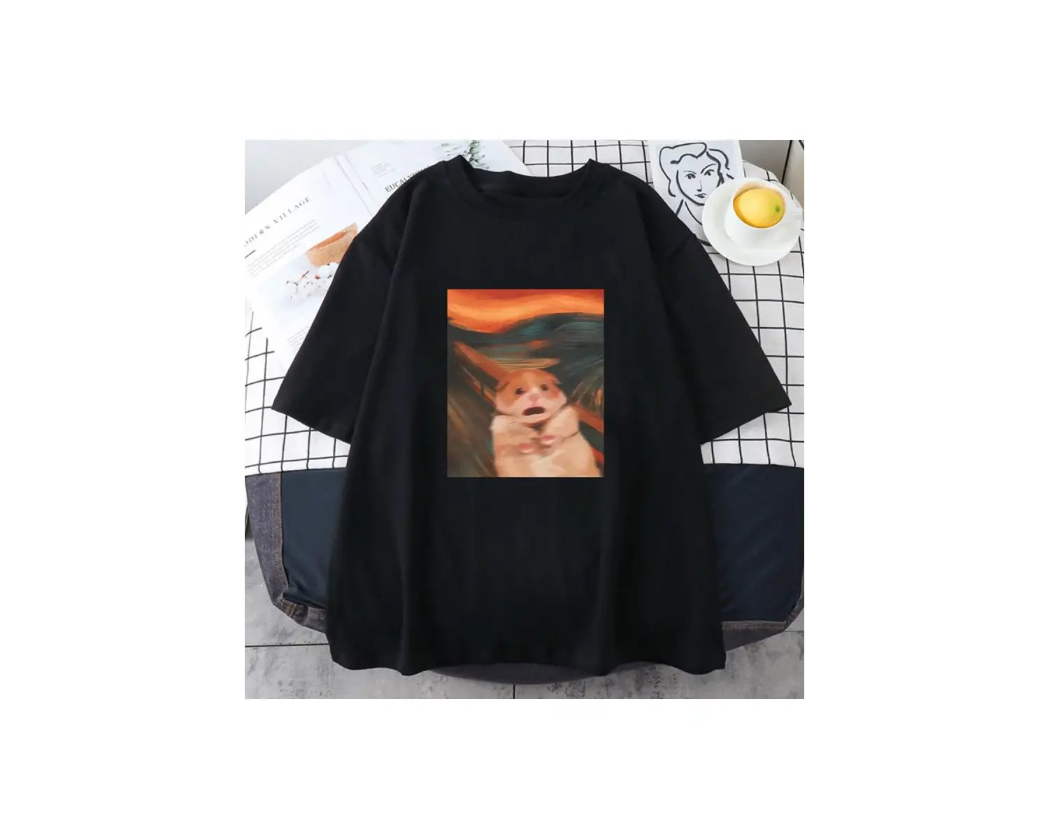 Beyaz Karikatür Kawaii Baskı leri Hamster Meme Grafik li Yumuşak T