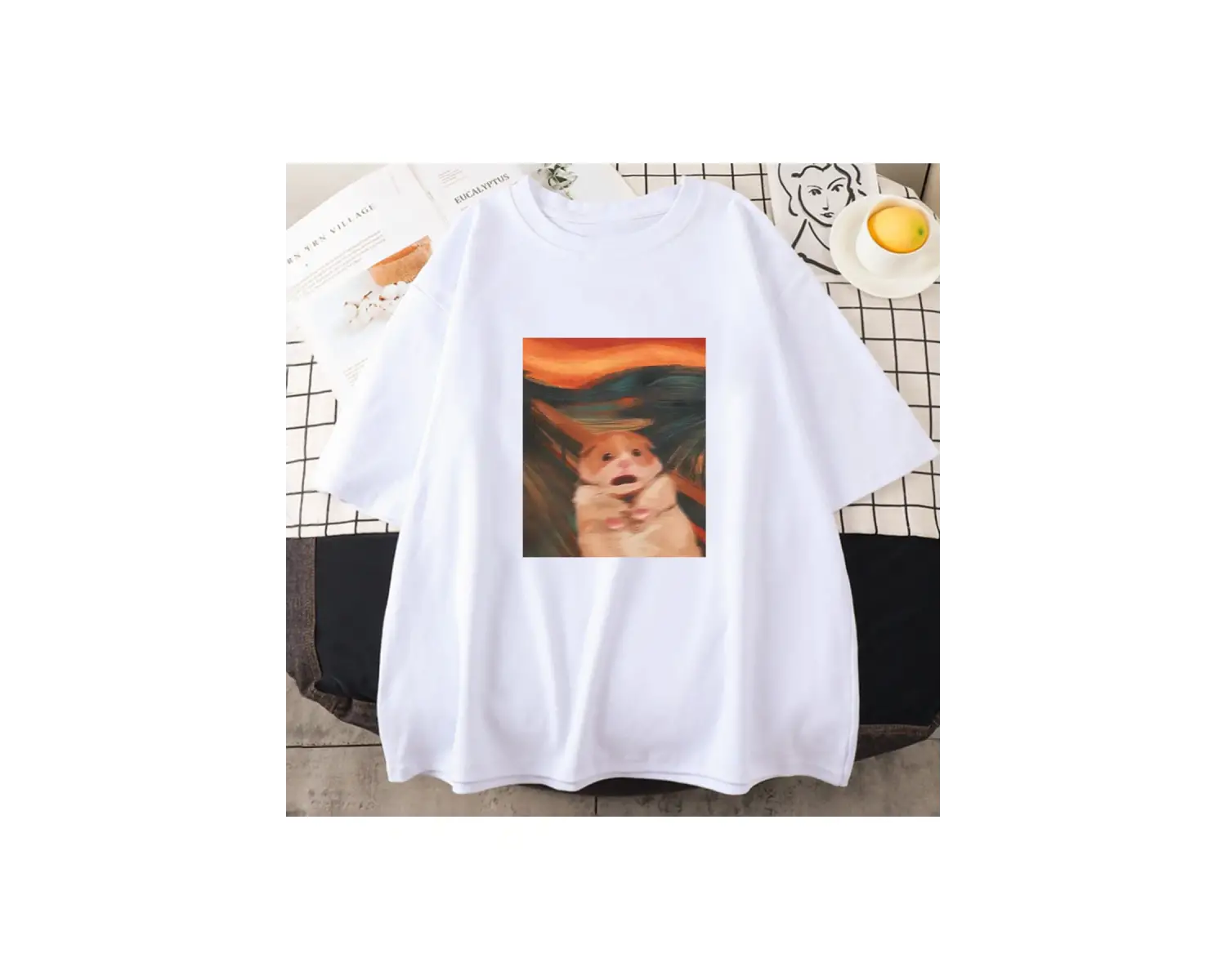 Beyaz Karikatür Kawaii Baskı leri Hamster Meme Grafik li Yumuşak T