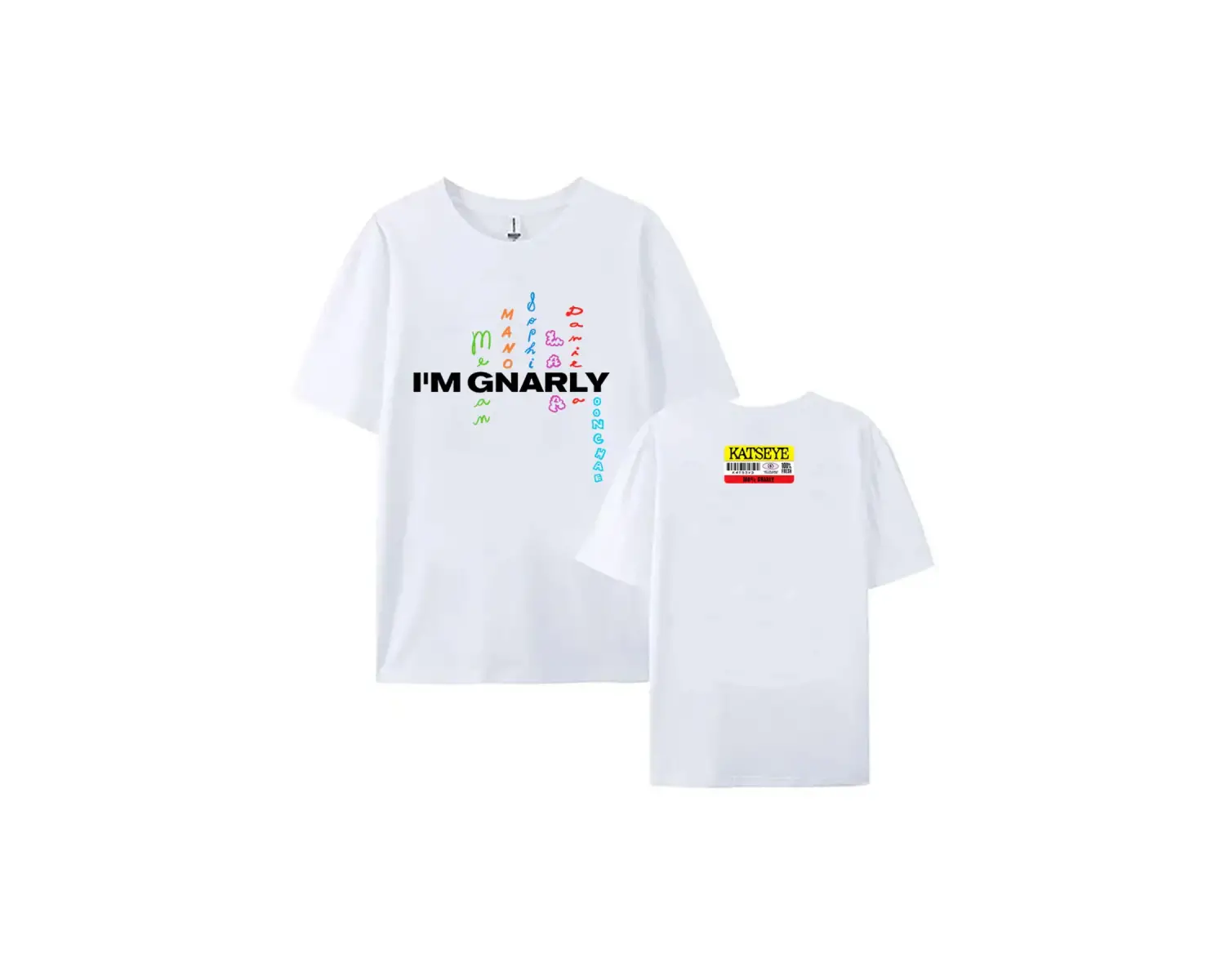 Beyaz Katseye ben Gnarly Kore Bant baskılı Camiseta