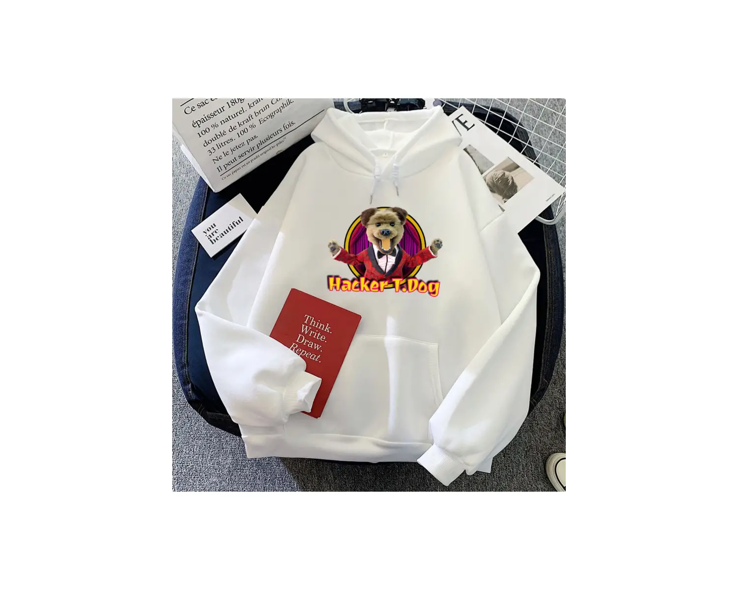 Beyaz Kawaii i Hacker kukla yapımcısı köpek sevimli Hoodies Ropa deras Ropa Mujer u