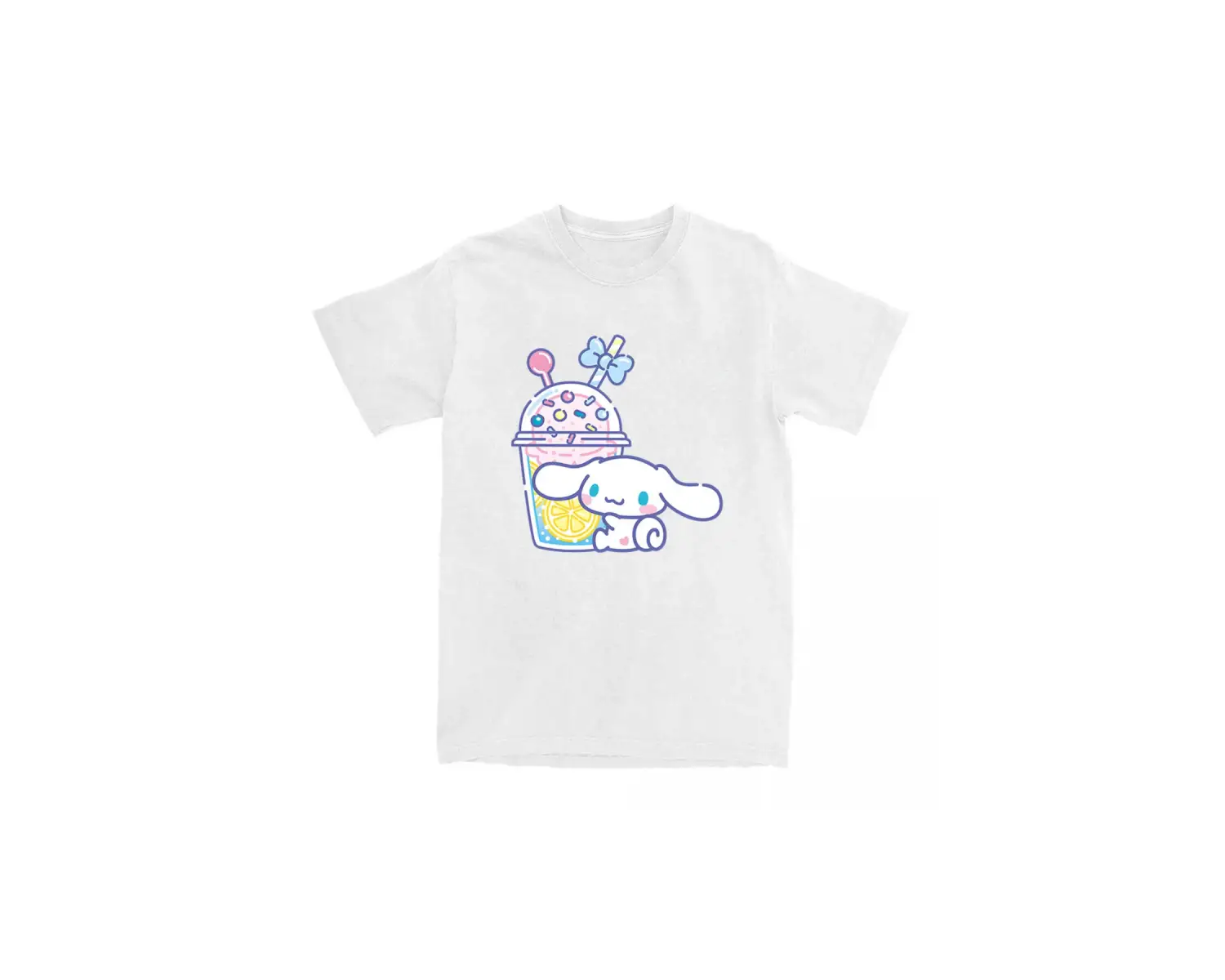 Beyaz Kawaii Köpek Grafik Baskı Yaz Unisex Sokak Tees Yumuşak Yuvarl