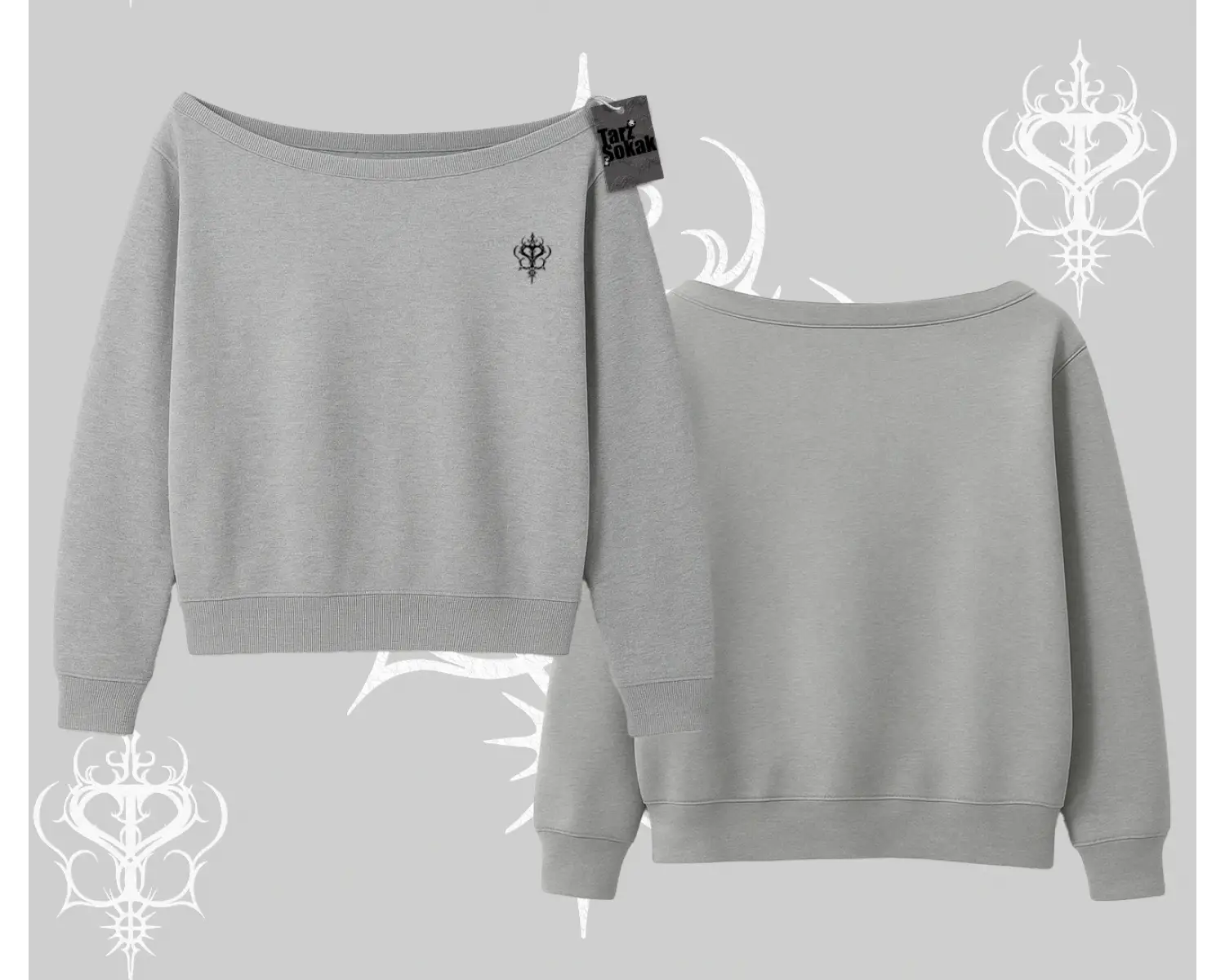 Beyaz Kayık Yaka Sweatshirt Özel logolu