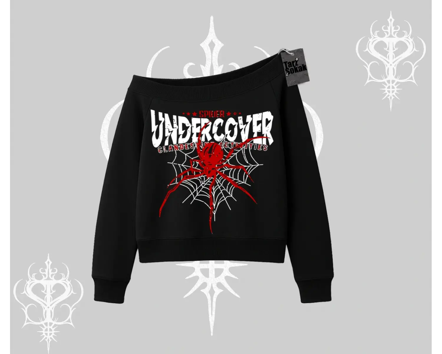 Beyaz Kayık Yaka Sweatshirt Spider Undercover