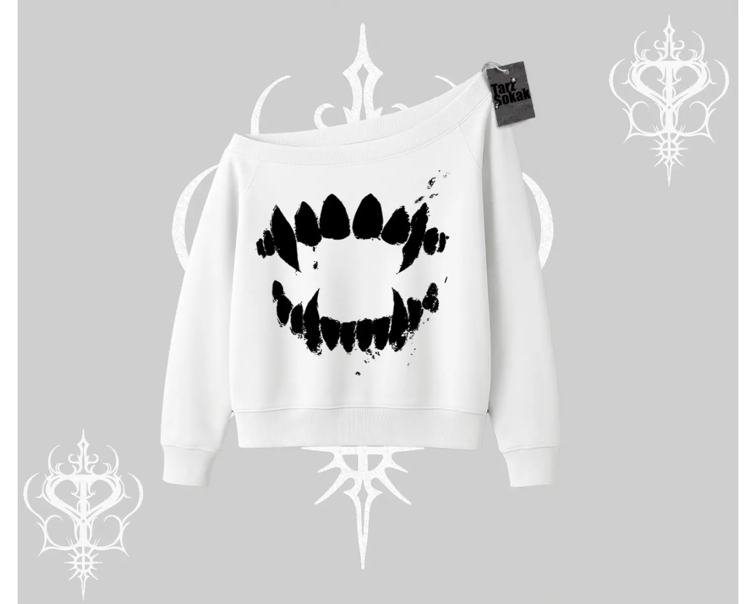 Beyaz Kayık Yaka Sweatshirt Vampir Dış