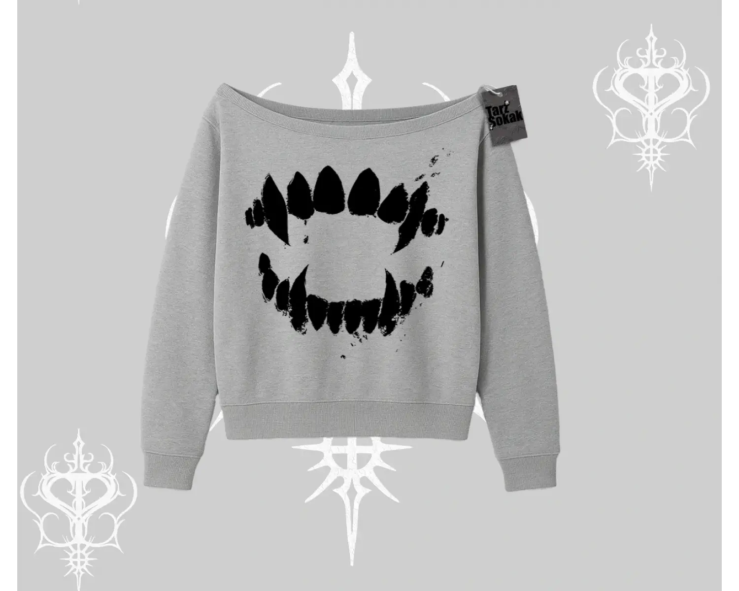 Beyaz Kayık Yaka Sweatshirt Vampir Dış