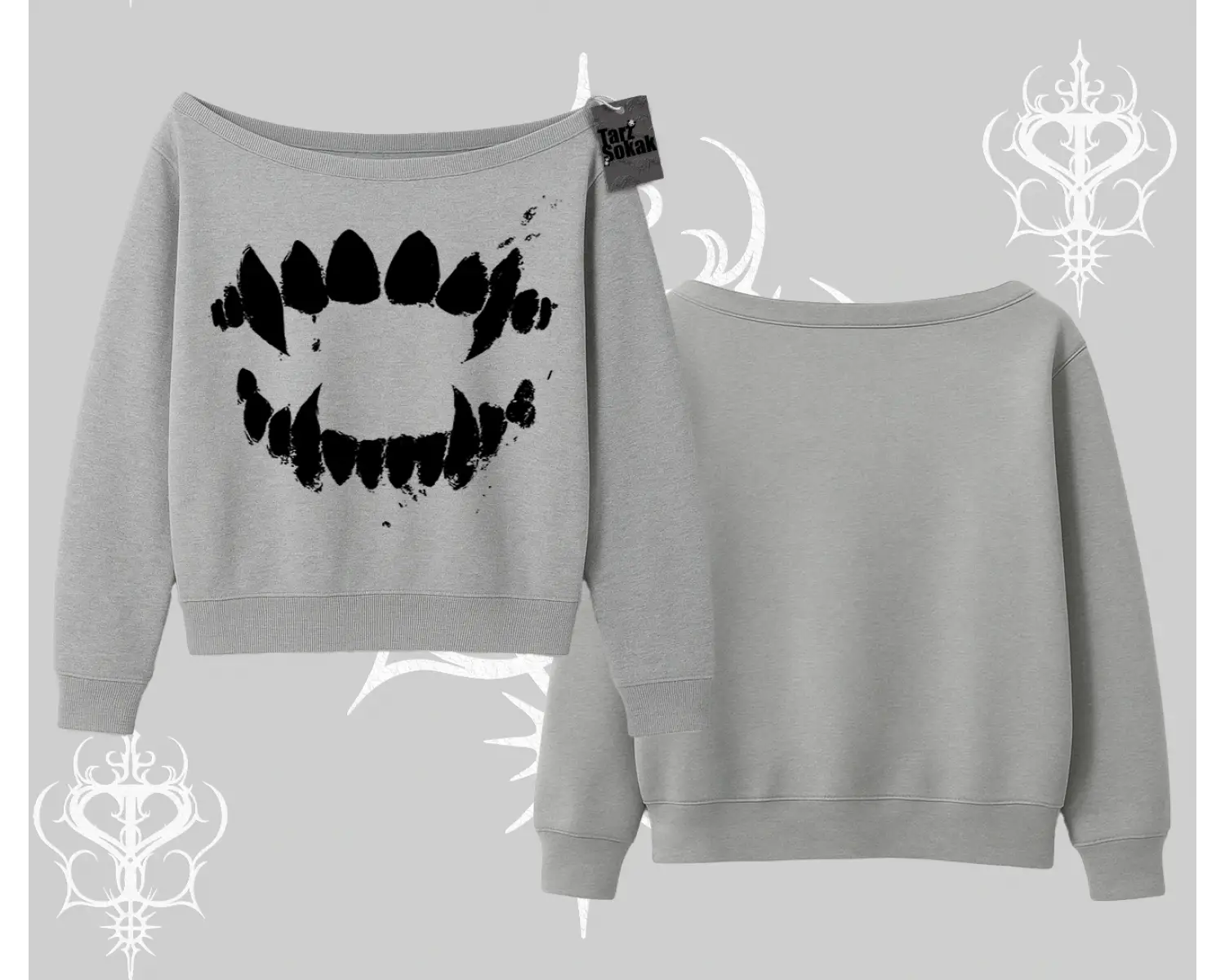 Beyaz Kayık Yaka Sweatshirt Vampir Dış