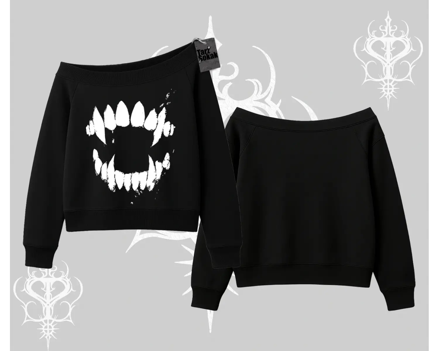 Beyaz Kayık Yaka Sweatshirt Vampir Dış