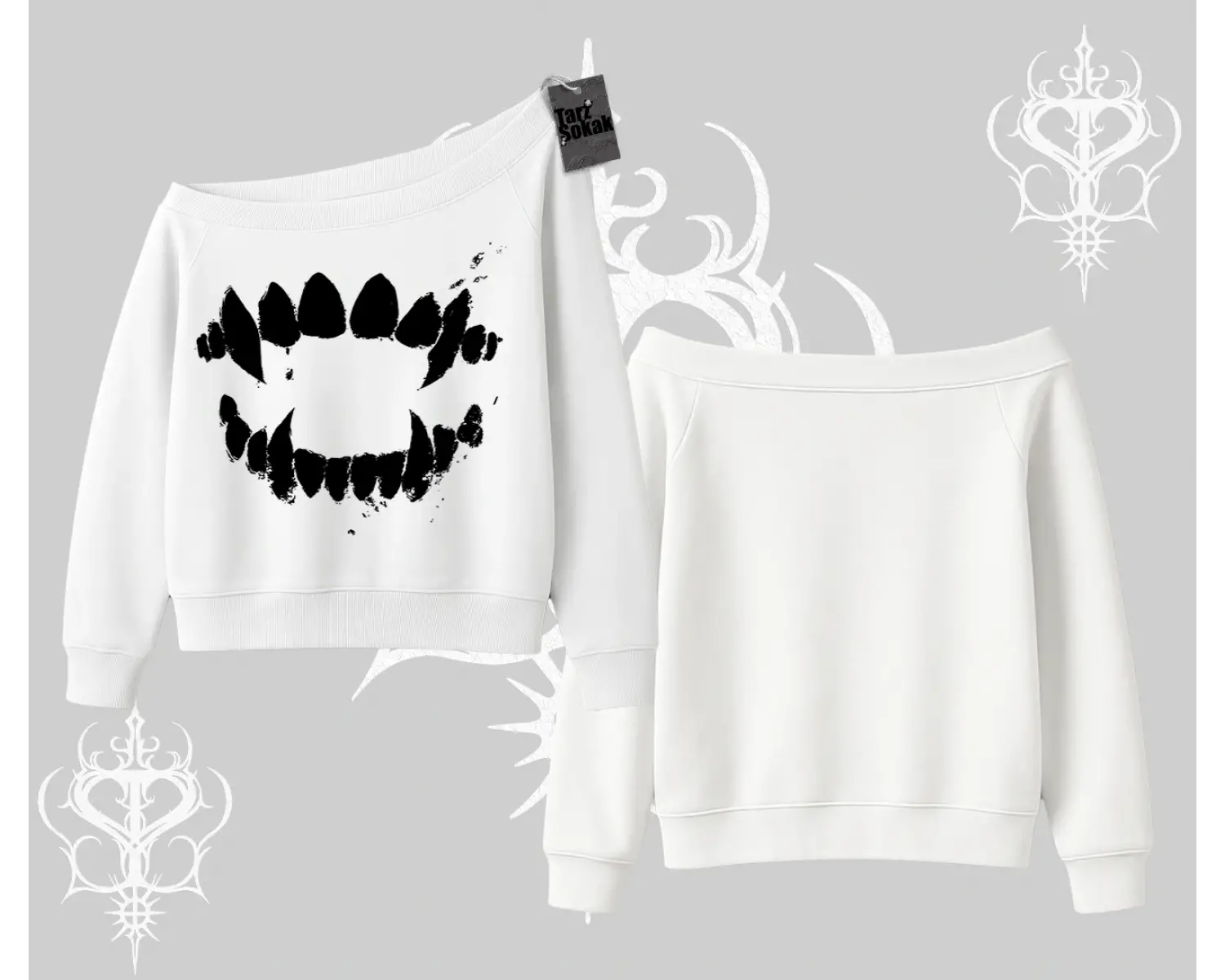 Beyaz Kayık Yaka Sweatshirt Vampir Dış