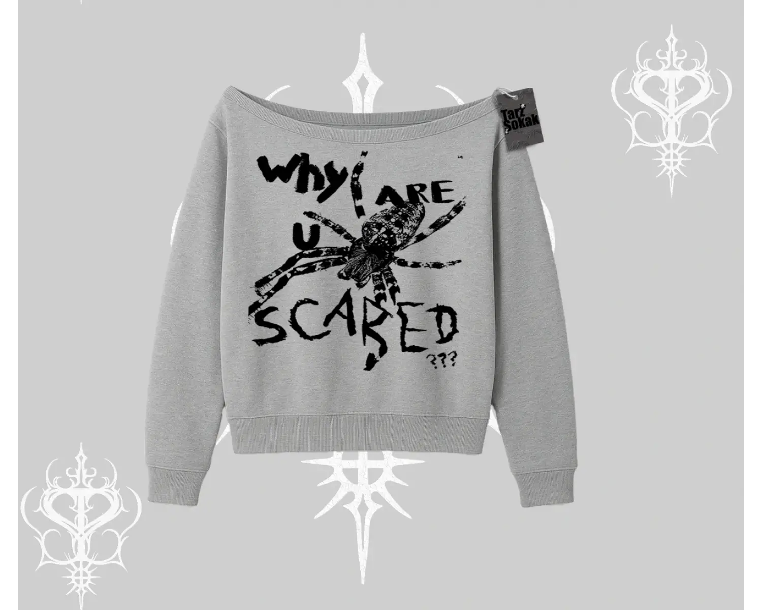 Beyaz Kayık Yaka Sweatshirt Why are u Scared