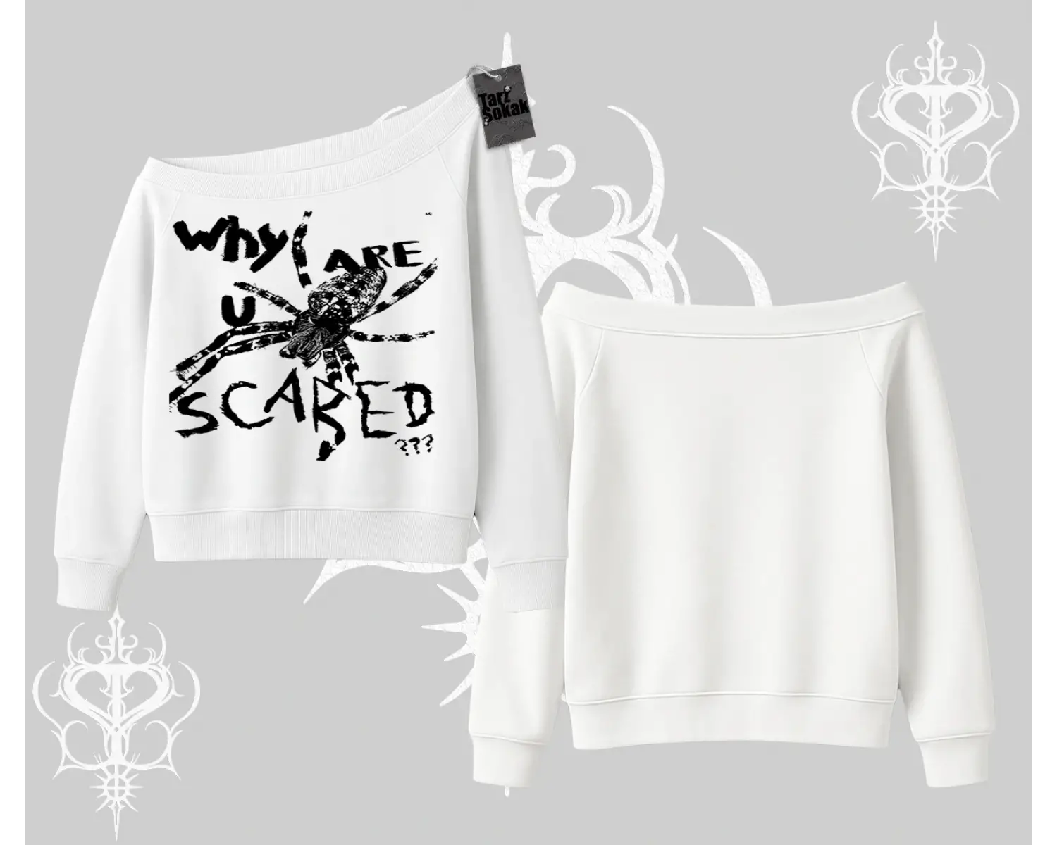 Beyaz Kayık Yaka Sweatshirt Why are u Scared